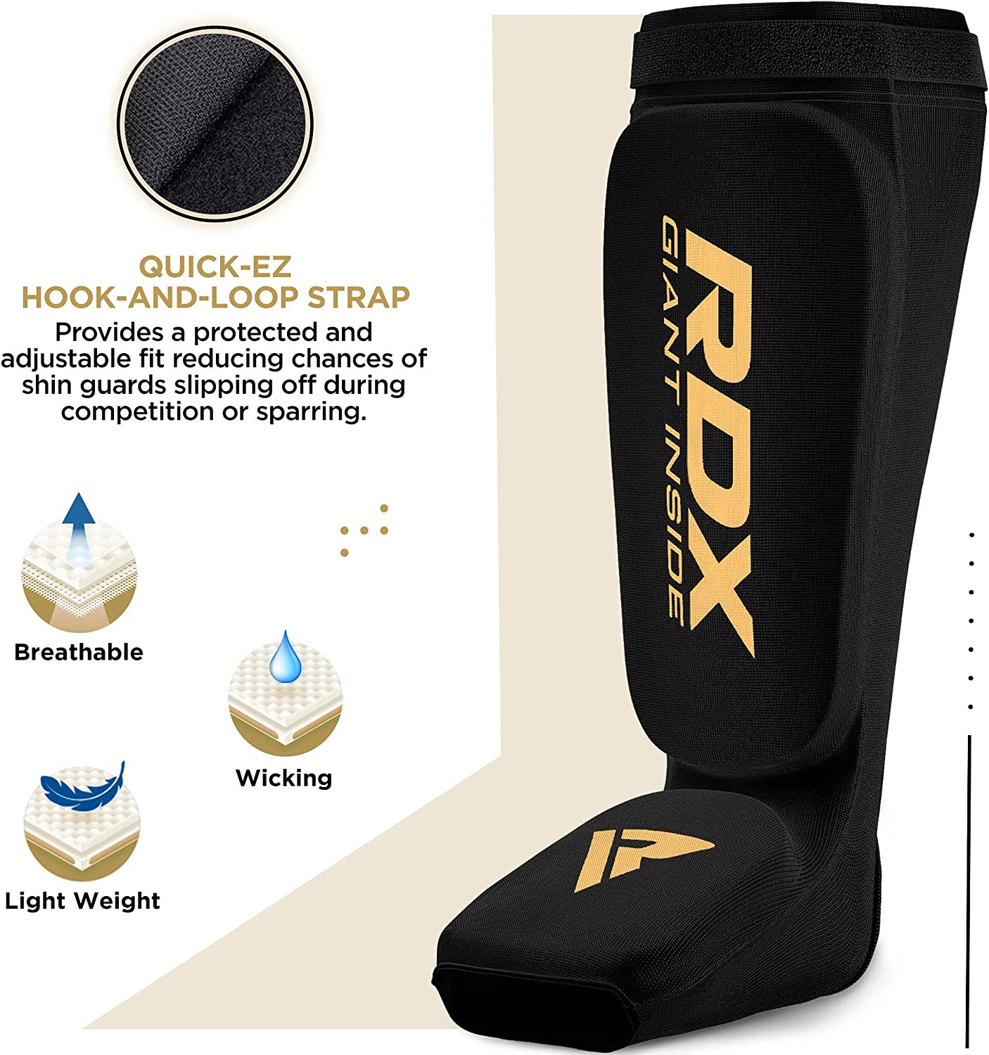 RDX SI Gel Padded Shin Guards Leg Instep Protection Pads for MMA, BJJ, Kickboxing, Muay Thai, Training - BLACK/GOLD - LARGE - Pro-Distributing