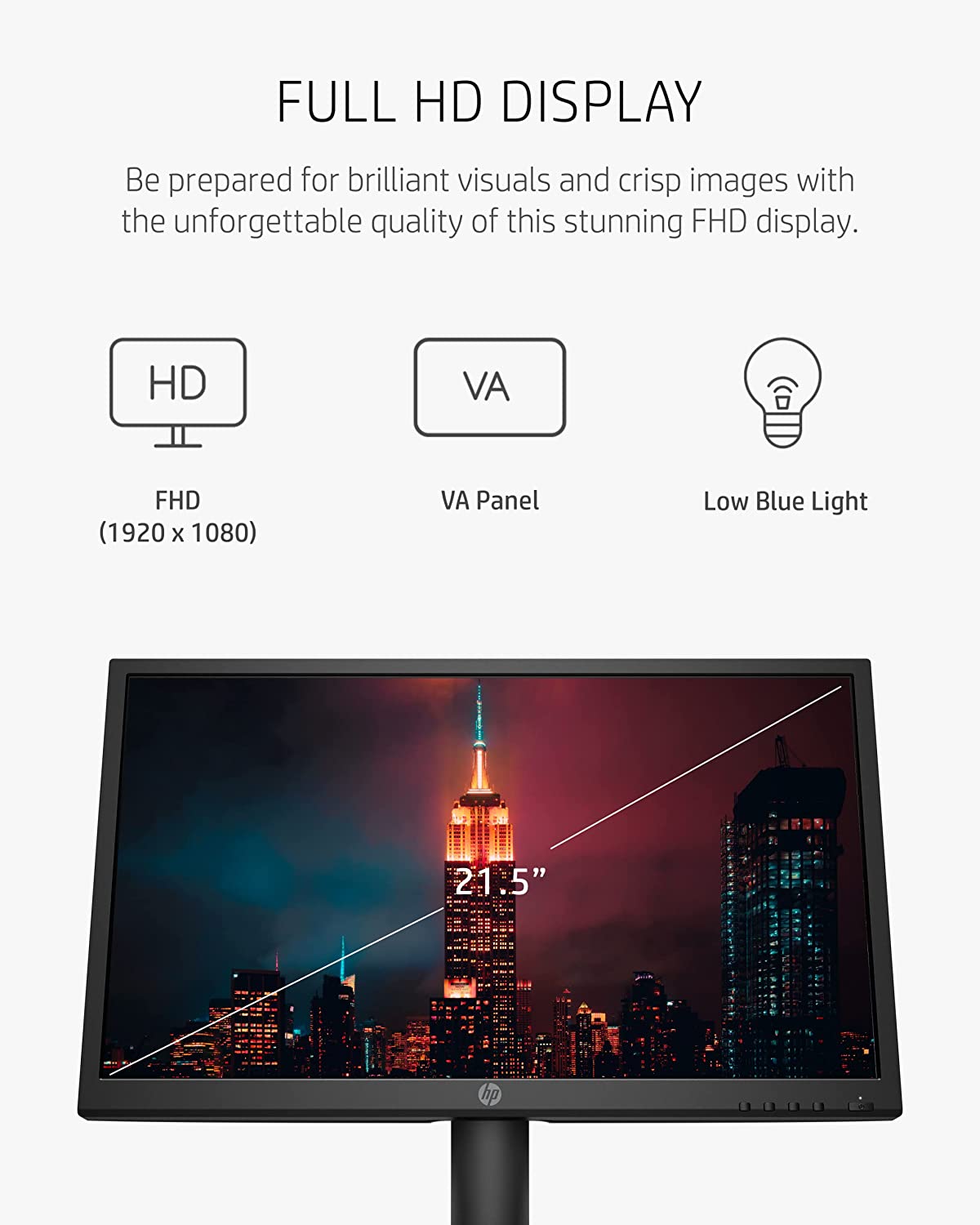HP V223ve 21.5" Inch 1080p Monitor with VA Display, 75Hz Refresh Rate, HDMI & VGA Ports - Pro-Distributing
