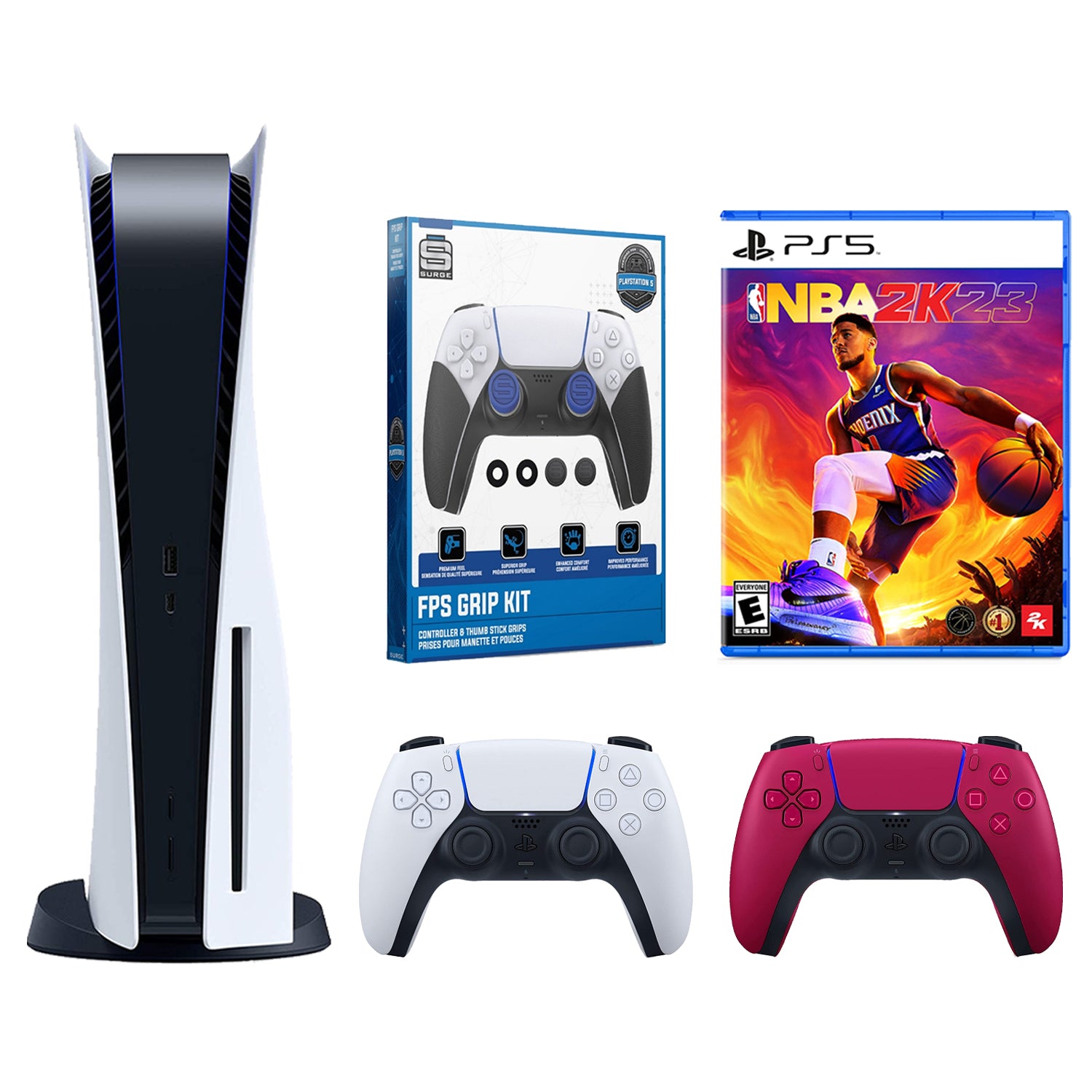 Sony Playstation 5 Disc with NBA 2K23, Extra Controller and FPS Grip Kit Bundle - Cosmic Red - Pro-Distributing
