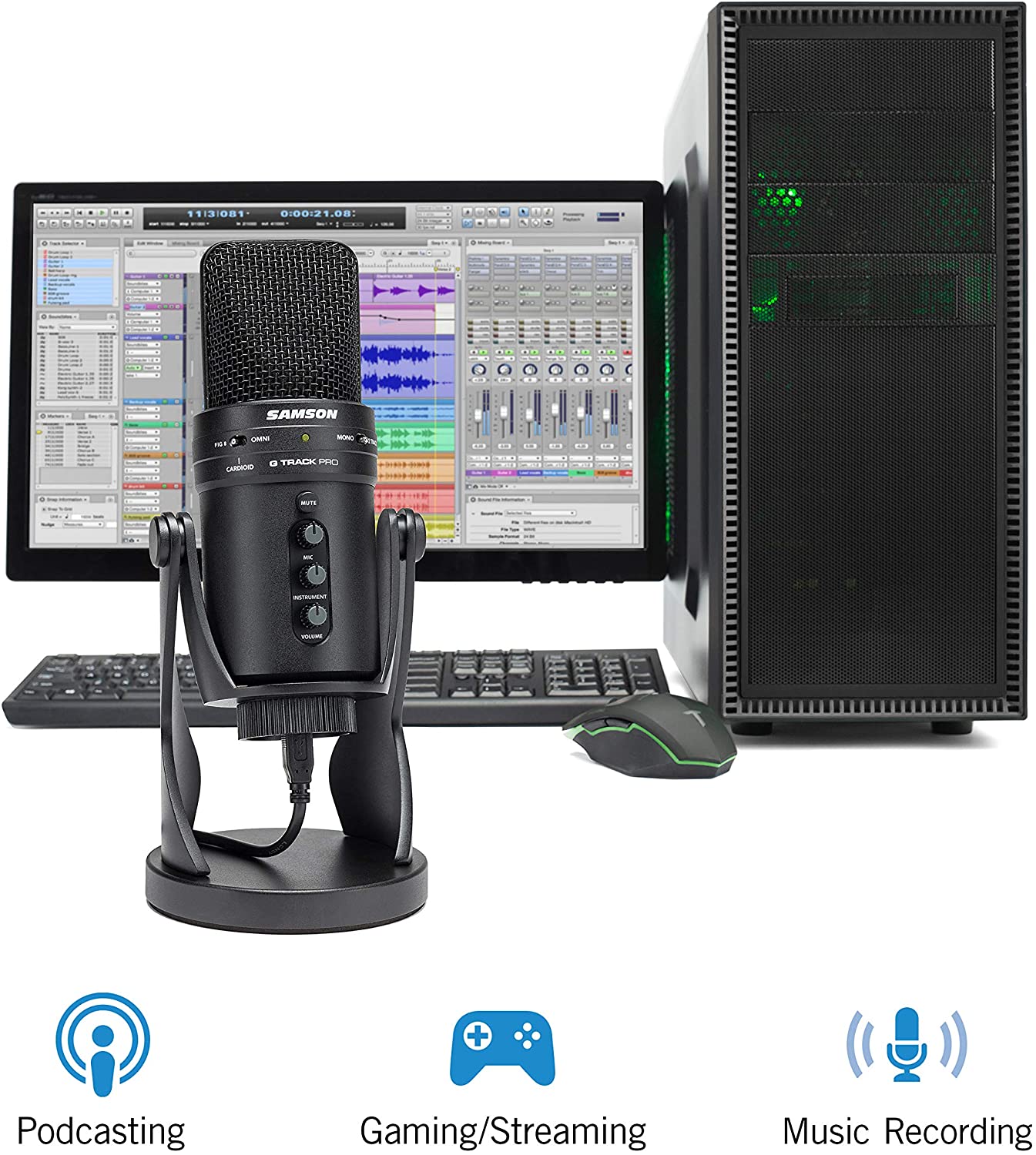 Samson G-Track Professional USB Condenser Microphone with Audio Interface and SR850 Semi Open-Back Studio Reference Headphones - Pro-Distributing