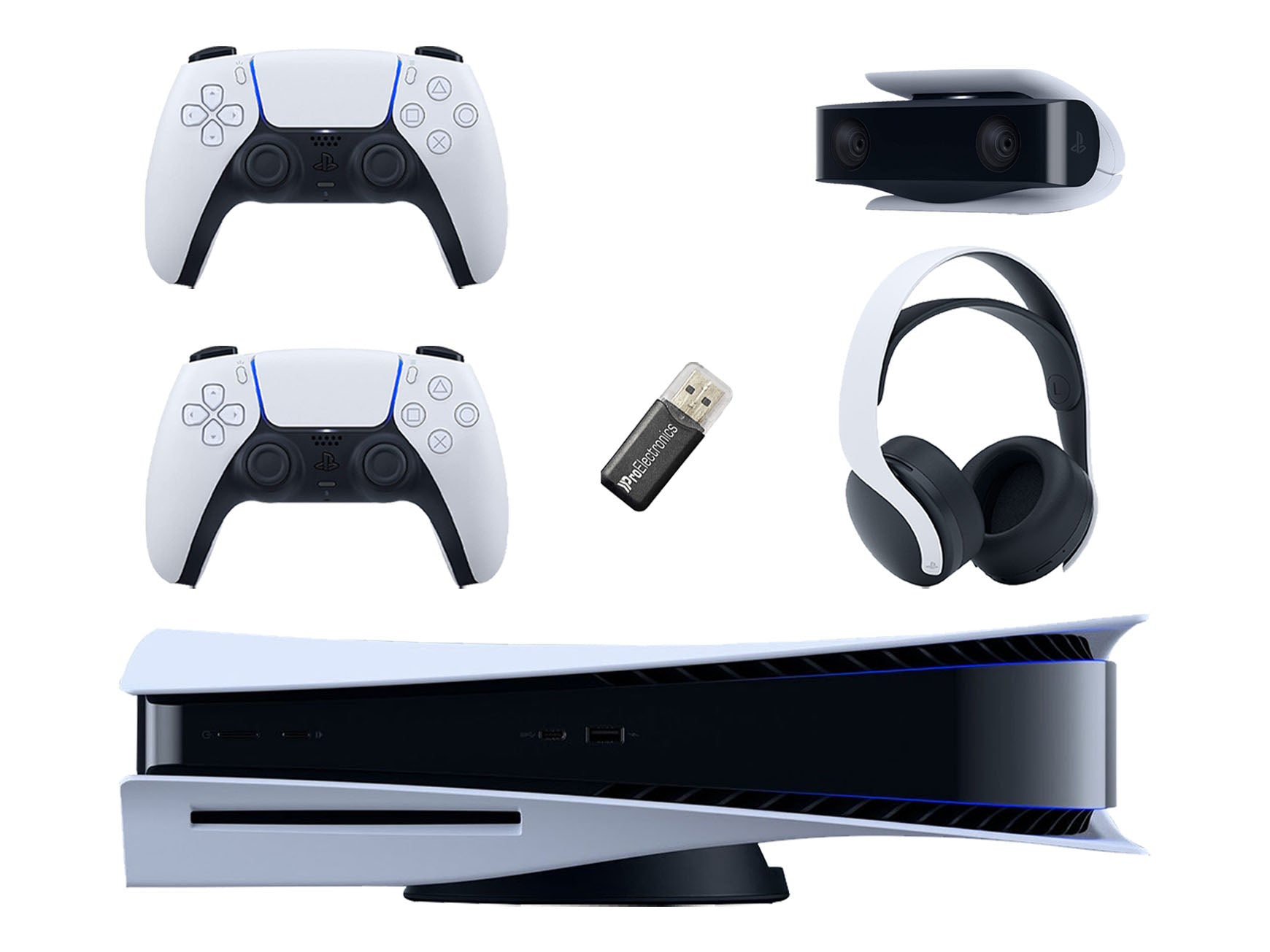 Sony Playstation 5 Disc Version with Extra DualSense Wireless Controller, Camera, PULSE 3D Headset and Micro SD Card USB Adapter Bundle - Pro-Distributing