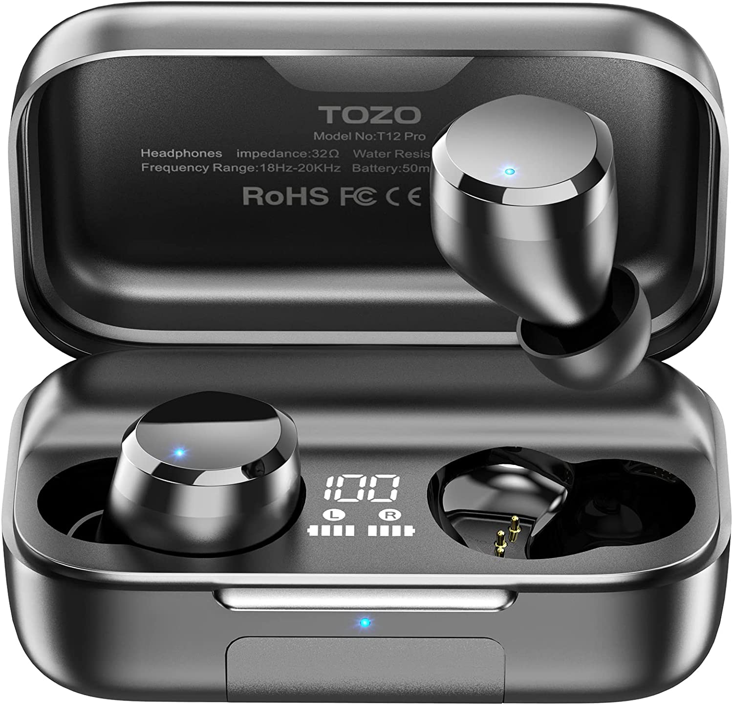 TOZO T12 Pro Noise Cancellation Bluetooth Earbuds Waterproof with Wireless Charging Case - Black - Pro-Distributing