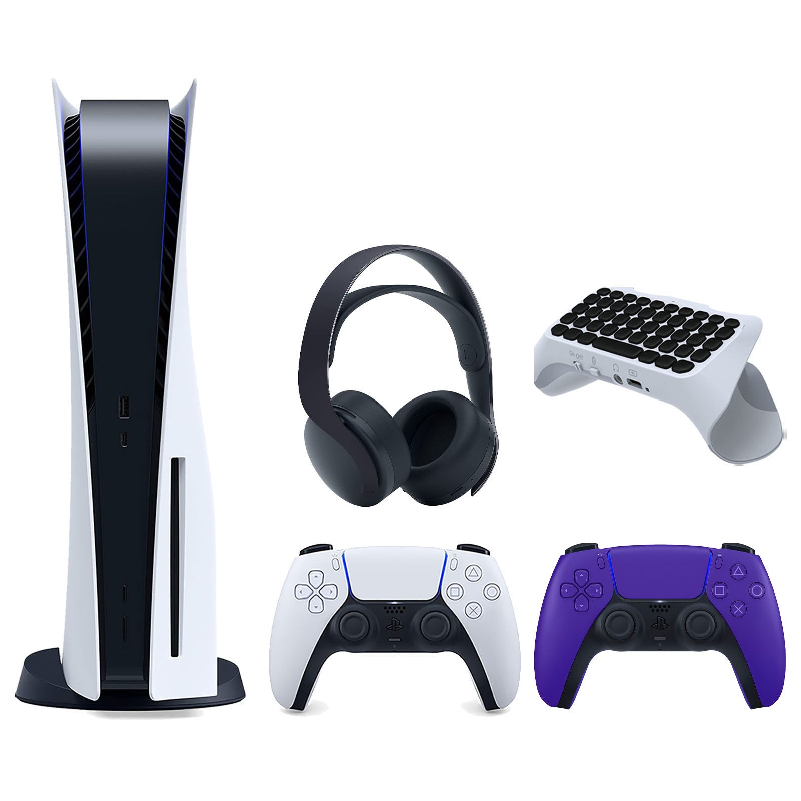 Sony Playstation 5 Disc Version Console with Extra Purple Controller, Black PULSE 3D Headset and Surge QuickType 2.0 Wireless PS5 Controller Keypad Bundle - Pro-Distributing