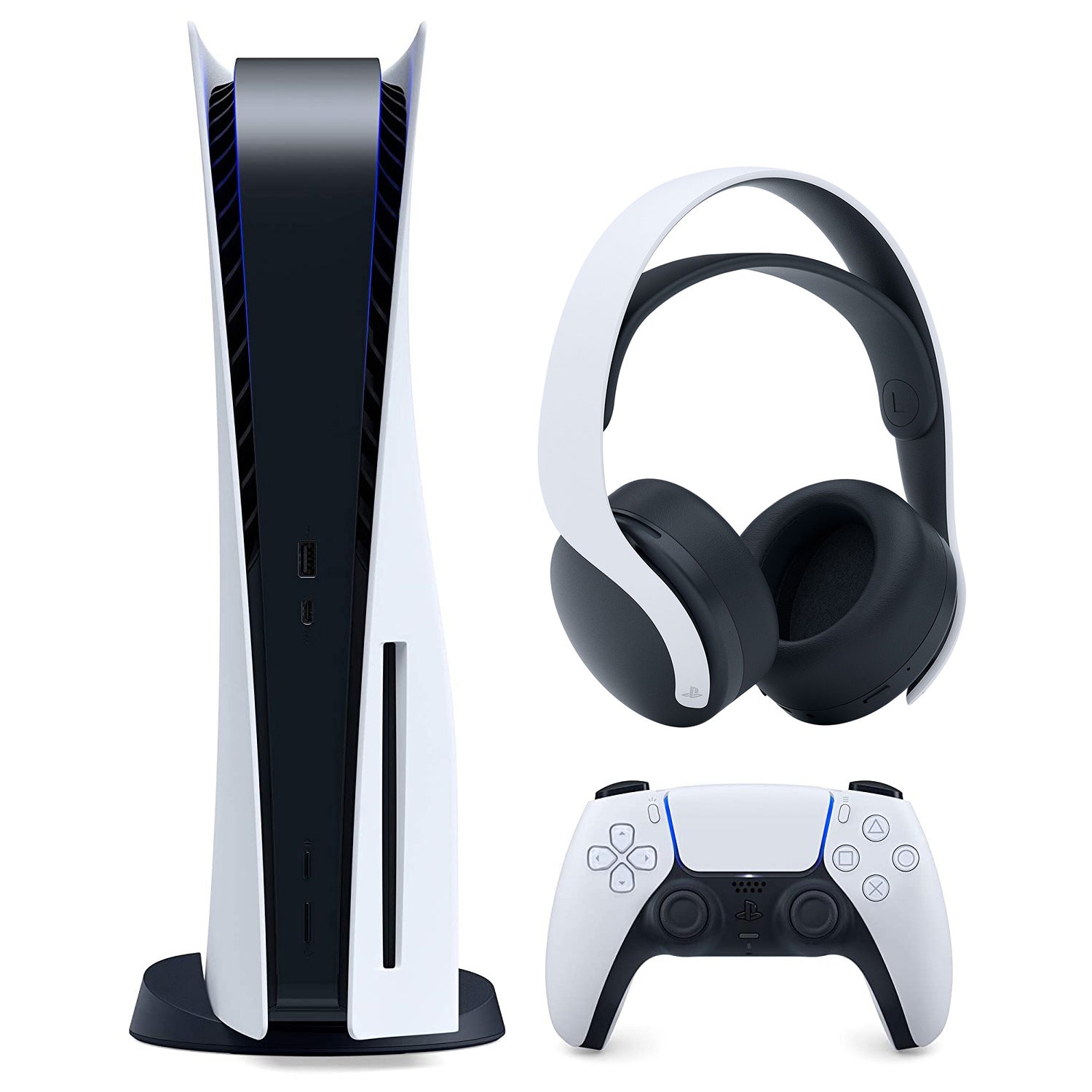 Sony Playstation 5 Disc Version (Sony PS5 Disc) with PULSE 3D Wireless Gaming Headset Bundle - White - Pro-Distributing