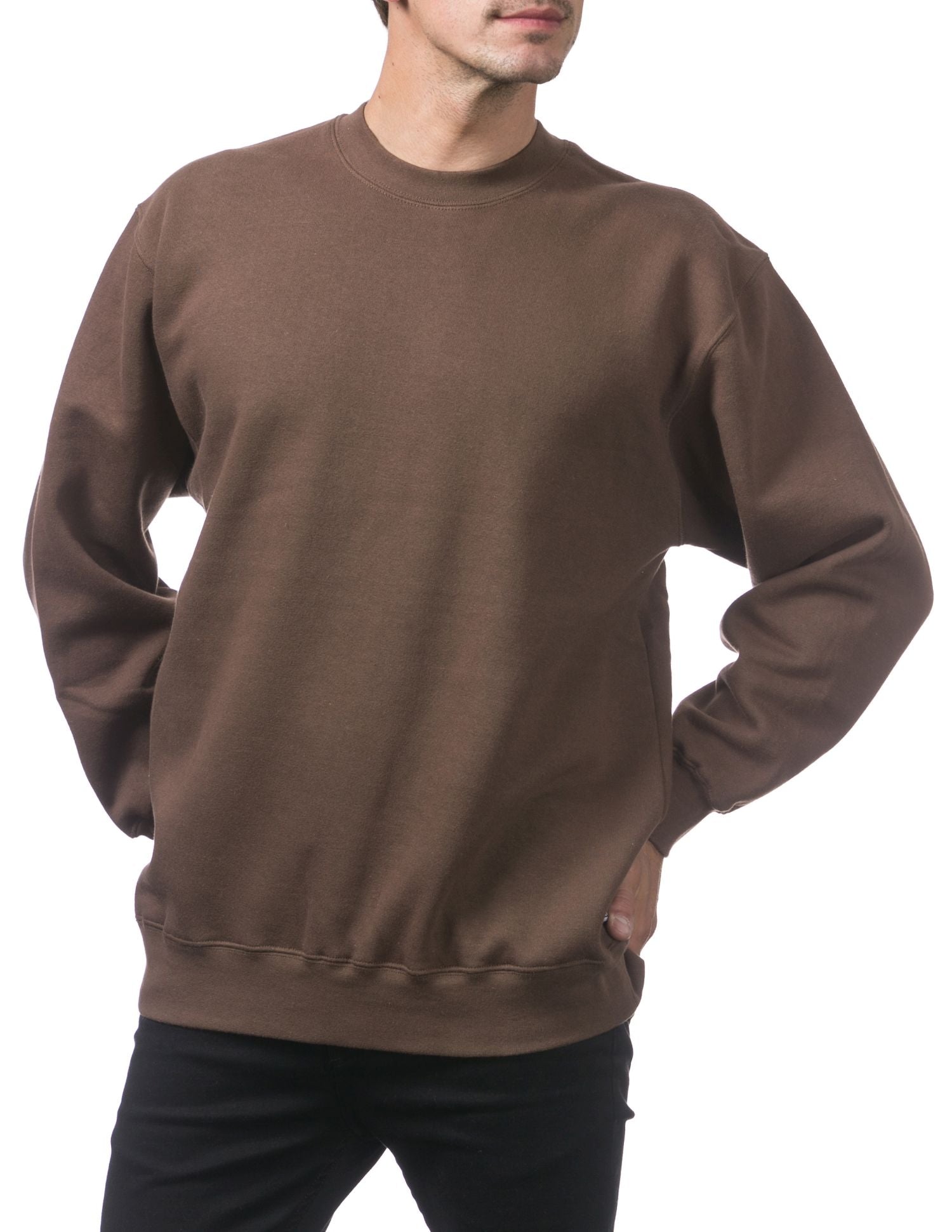 Pro Club Men's Heavyweight Crew Neck Fleece Pullover Sweater - Brown - Large - Pro-Distributing
