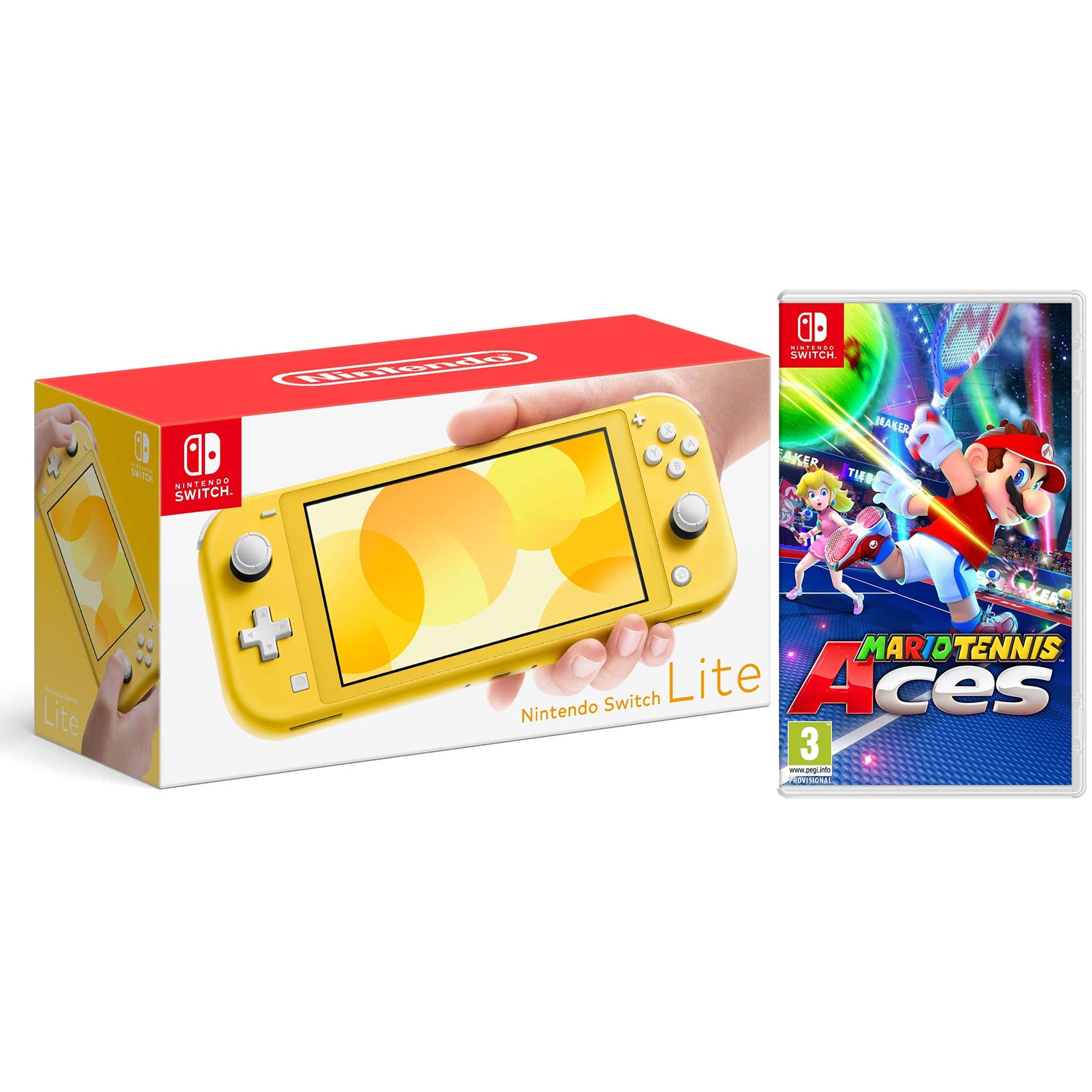 Nintendo Switch Lite 32GB Yellow and Mario Tennis Aces Bundle - Pro-Distributing