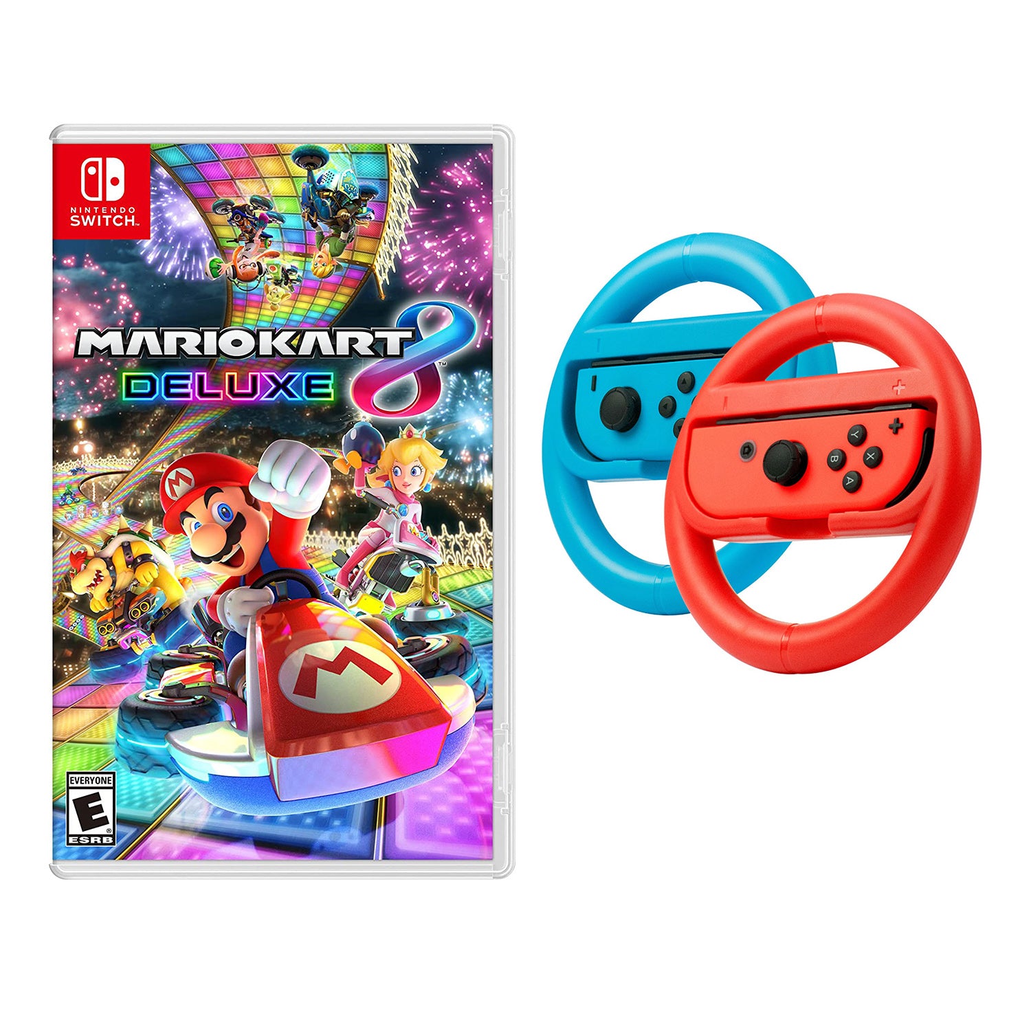 Mario Kart 8 Deluxe for Nintendo Switch Consoles with Joy-Con Steering Wheel Set and Screen Cleaning Cloth - Pro-Distributing