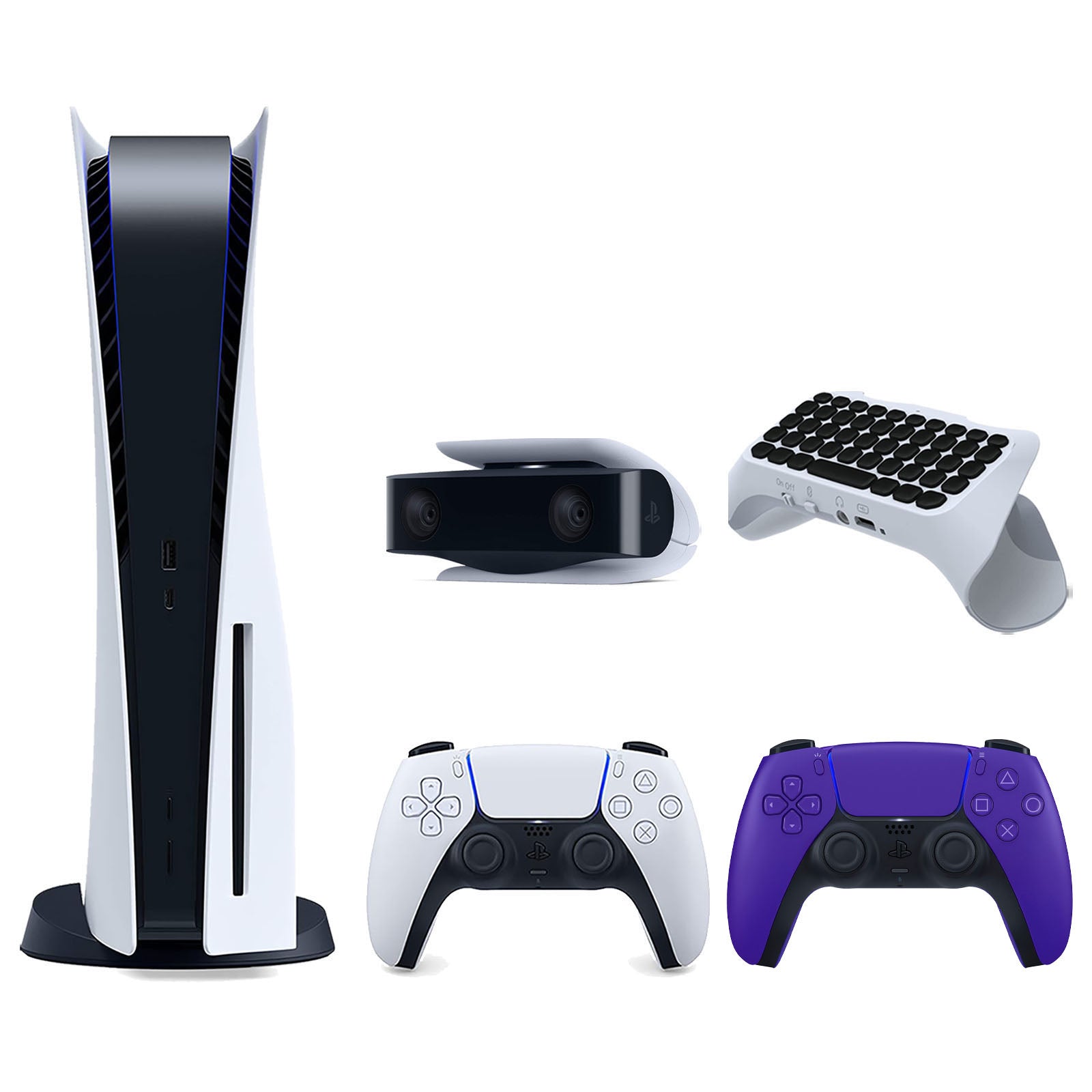 Sony Playstation 5 Disc Version Console with Extra Purple Controller, 1080p HD Camera and Surge QuickType 2.0 Wireless PS5 Controller Keypad Bundle - Pro-Distributing