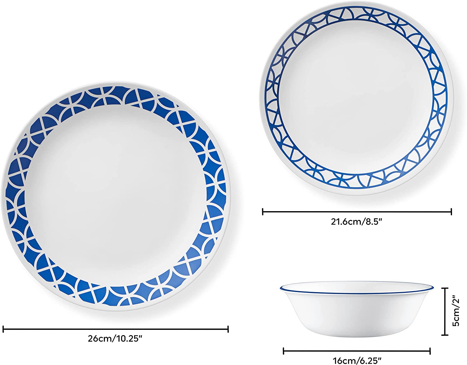 Corelle Vitrelle 12-Piece Glass Dinnerware Set Service for 4 - Cobalt Circles - Pro-Distributing