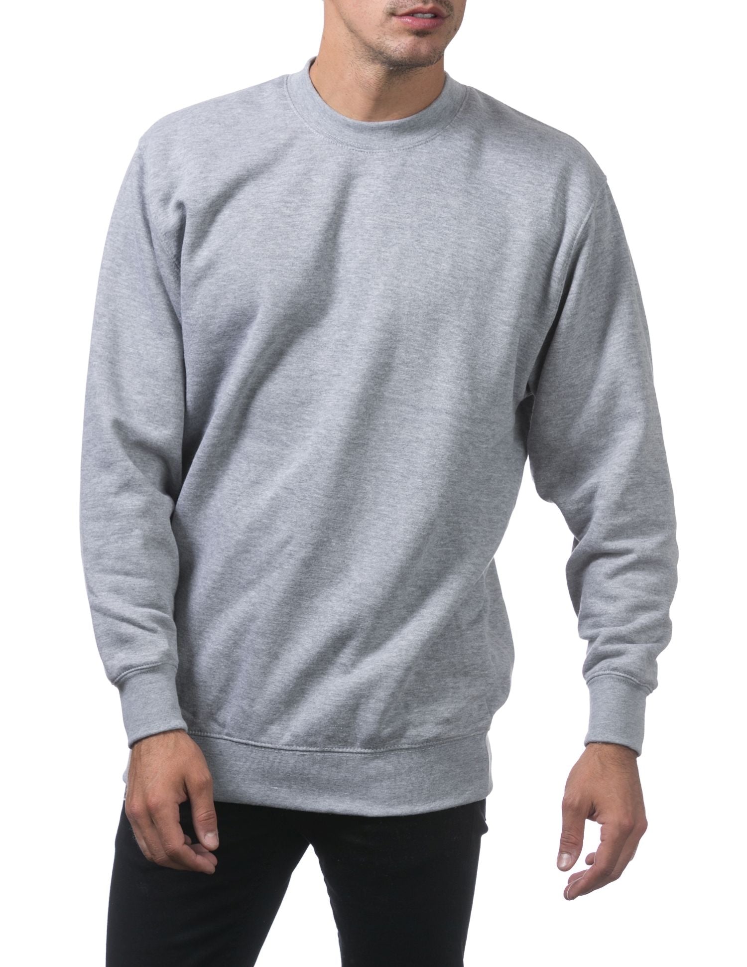 Pro Club Men's Heavyweight Crew Neck Fleece Pullover Sweater - Heather Gray - Large - Pro-Distributing