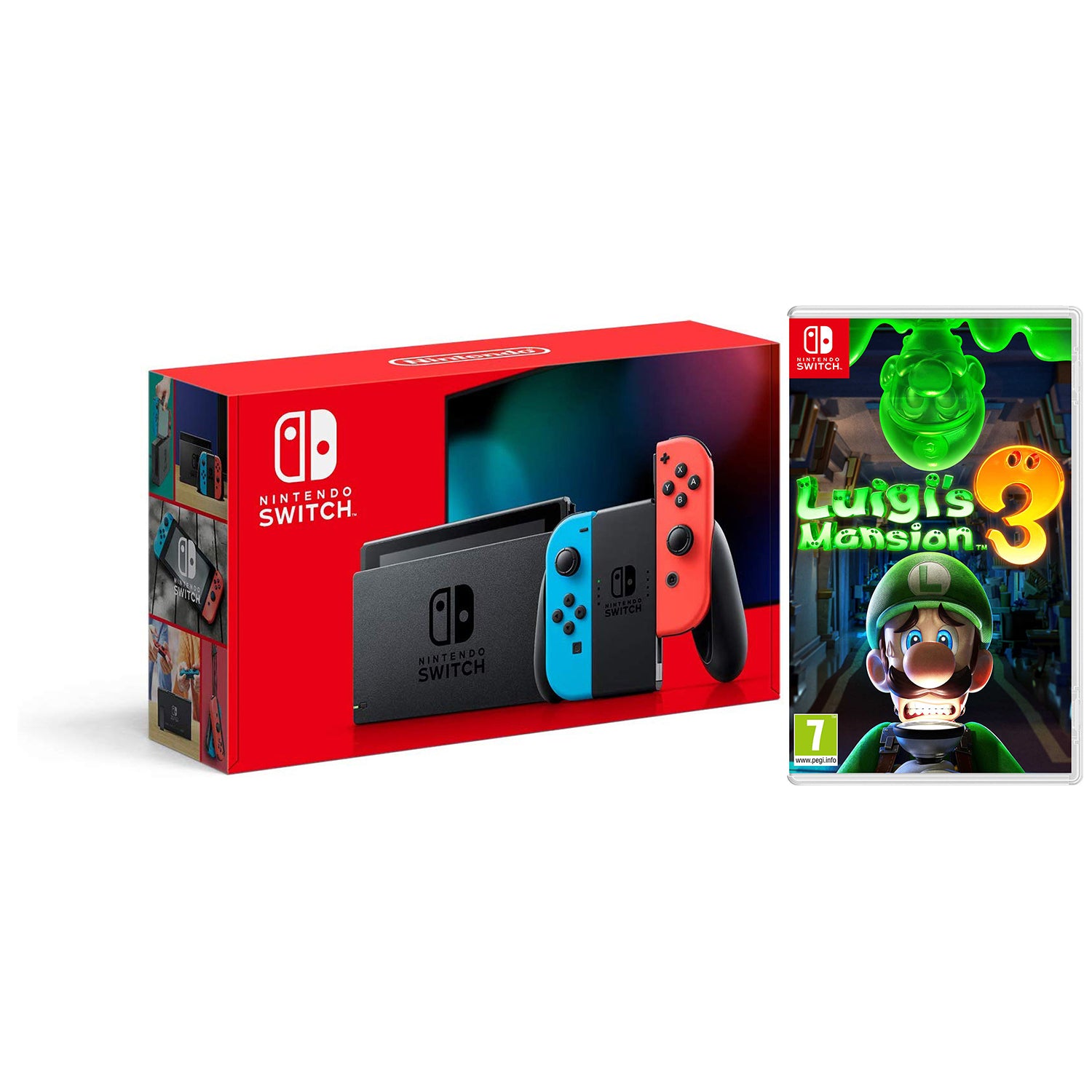 Nintendo Switch 32GB Console - Neon Joy-Con - New Version with Luigis Mansion 3 - Pro-Distributing