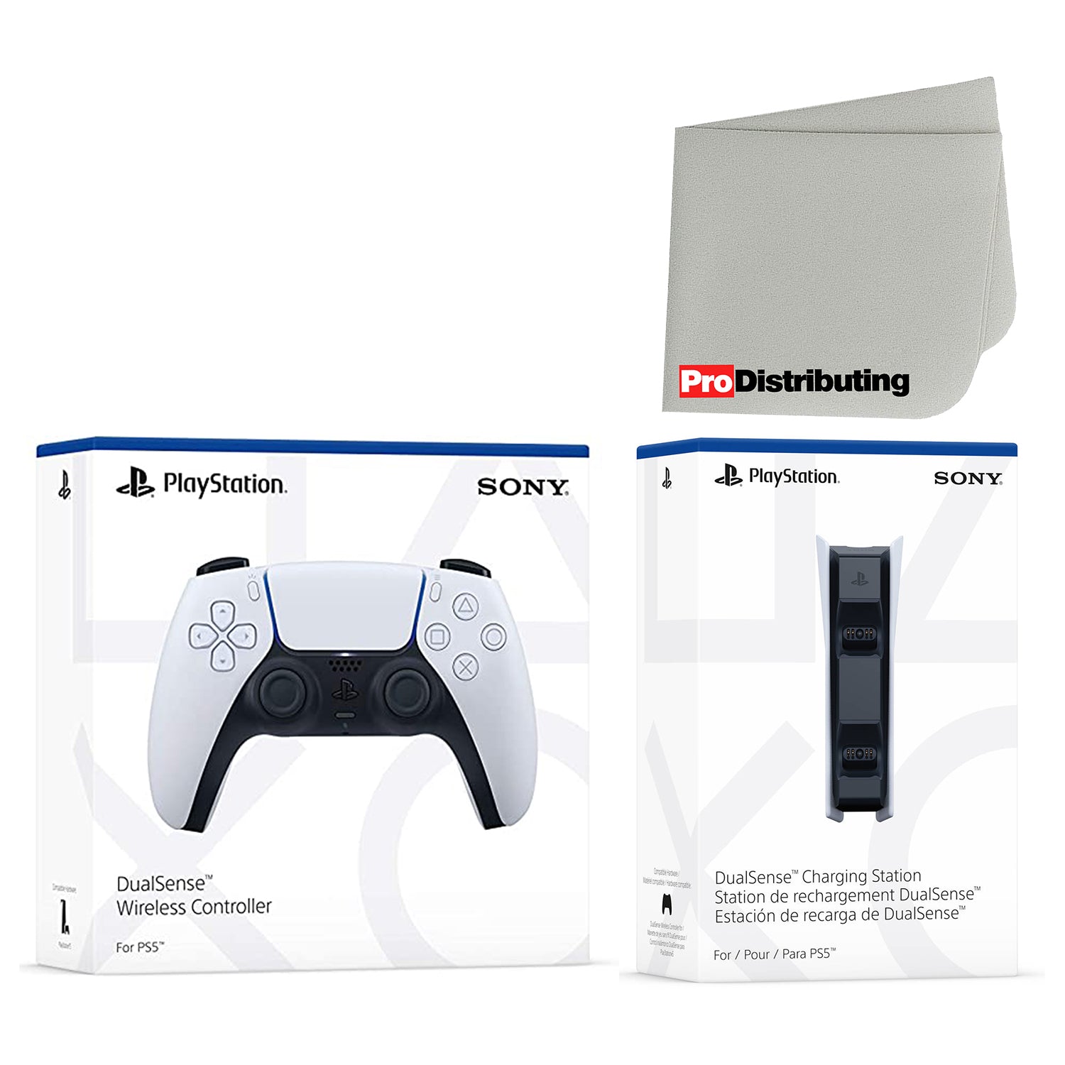Sony PlayStation 5 White DualSense Wireless Controller and Charging Station with Microfiber Cleaning Cloth - Pro-Distributing