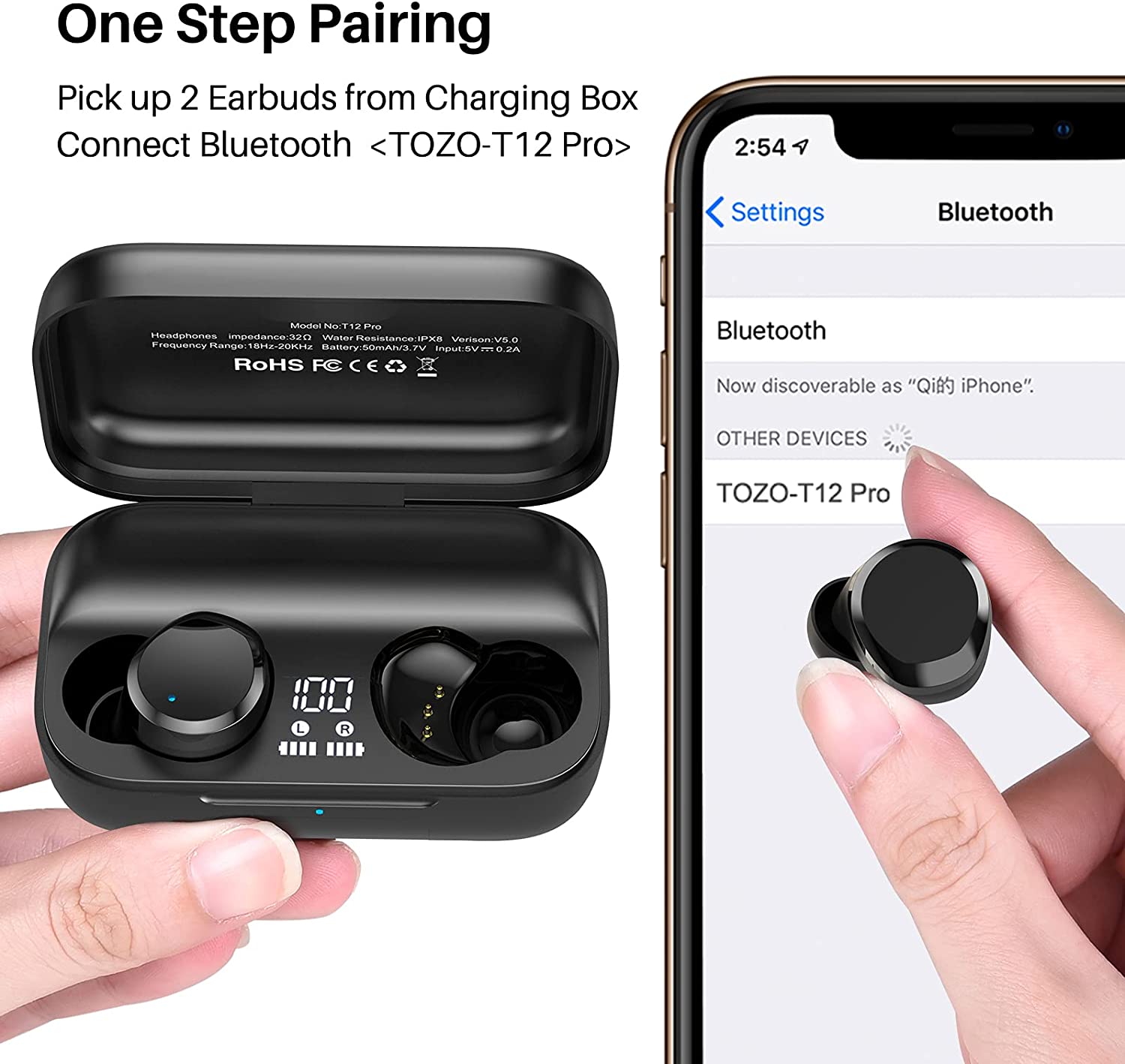 TOZO T12 Pro Noise Cancellation Bluetooth Earbuds Waterproof with Wire