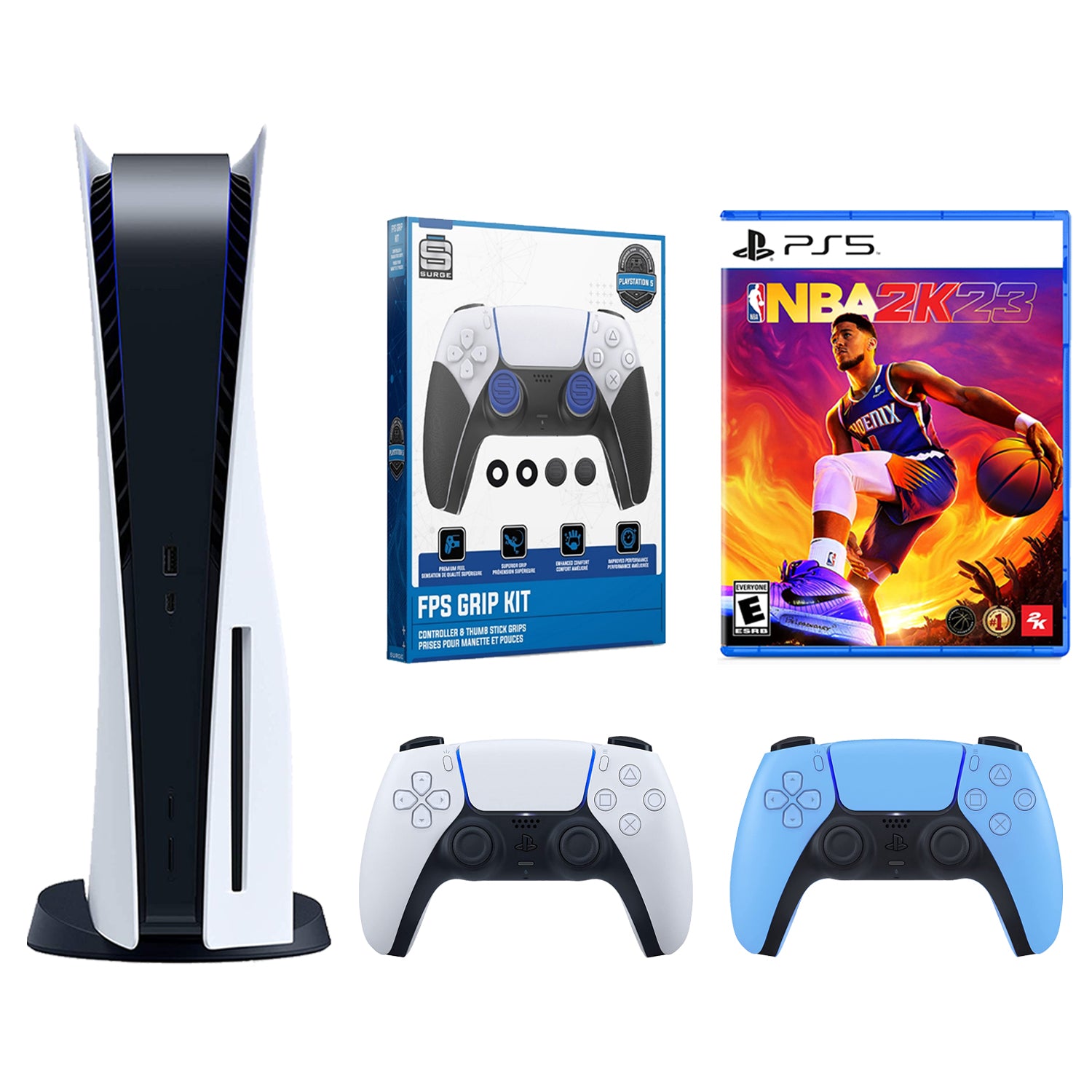 Sony Playstation 5 Disc with NBA 2K23, Extra Controller and FPS Grip Kit Bundle - Starlight Blue - Pro-Distributing