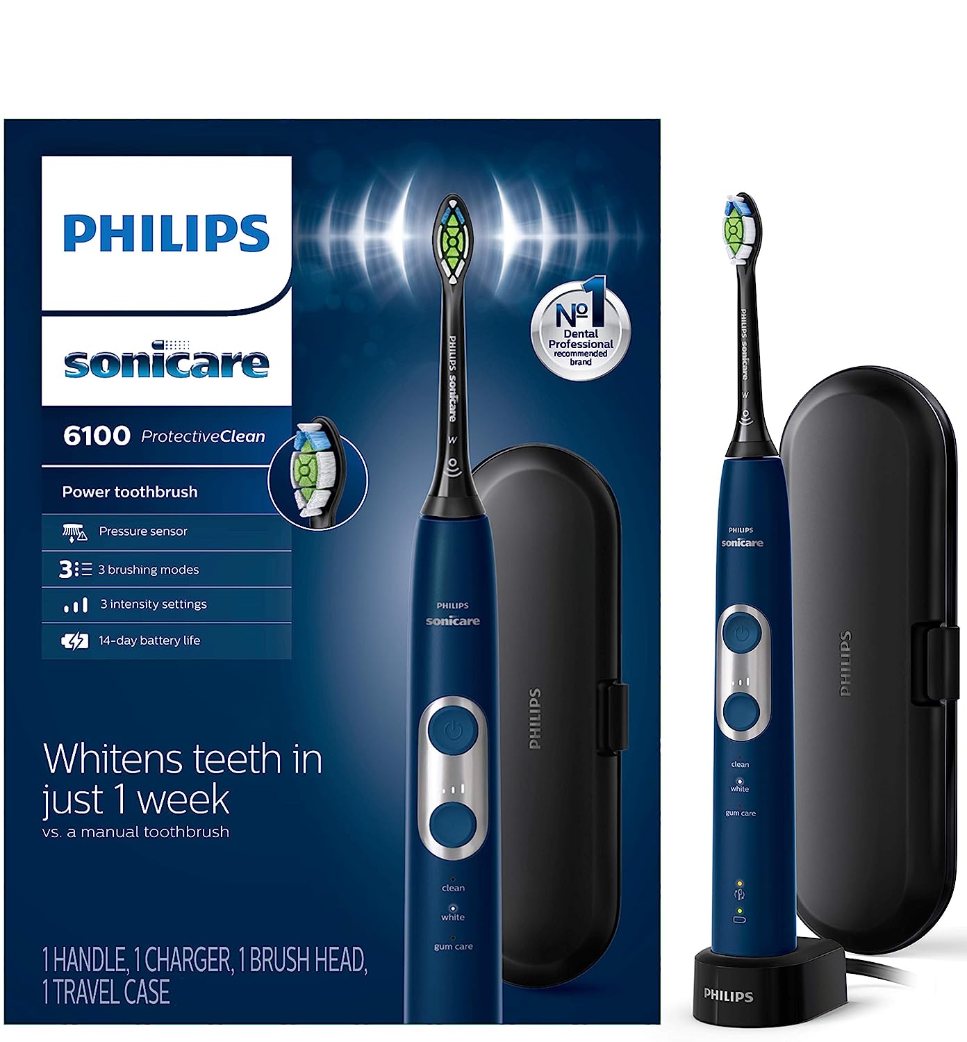 Philips Sonicare HX6871/49 ProtectiveClean 6100 Rechargeable Electric Toothbrush, Navy - Pro-Distributing