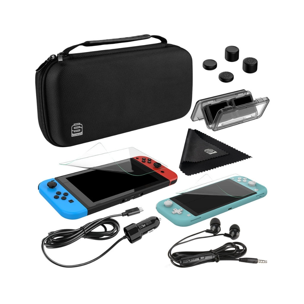 Nintendo Switch OLED Console Neon Red & Blue with The Legend of Zelda: Breath of the Wild, Accessory Starter Kit and Screen Cleaning Cloth Bundle - Pro-Distributing