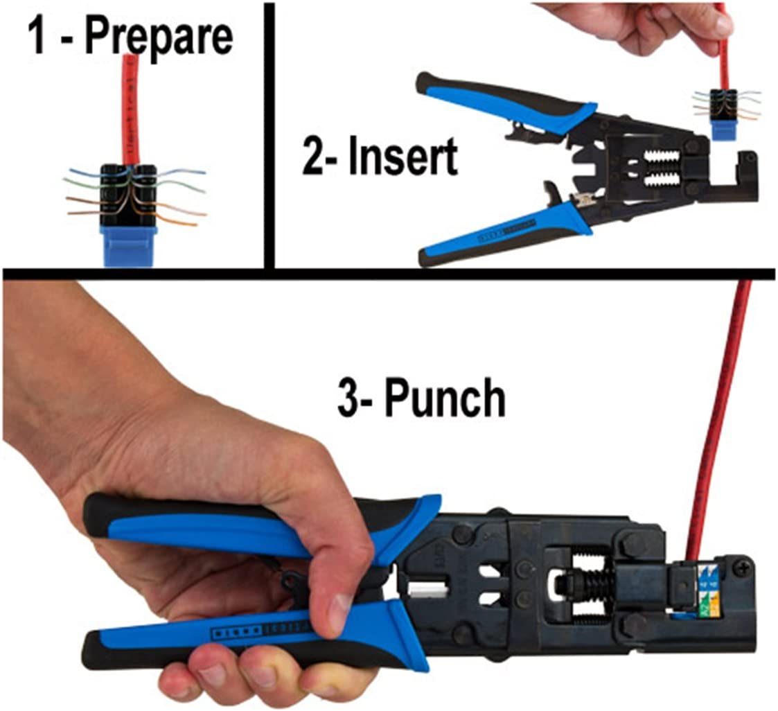 Vertical Cable V-Max One Punch Down Termination Tool and CAT6 RJ45 Keystone Jack Ethernet Network Connectors Bundle - 25 Count - Blue - Pro-Distributing