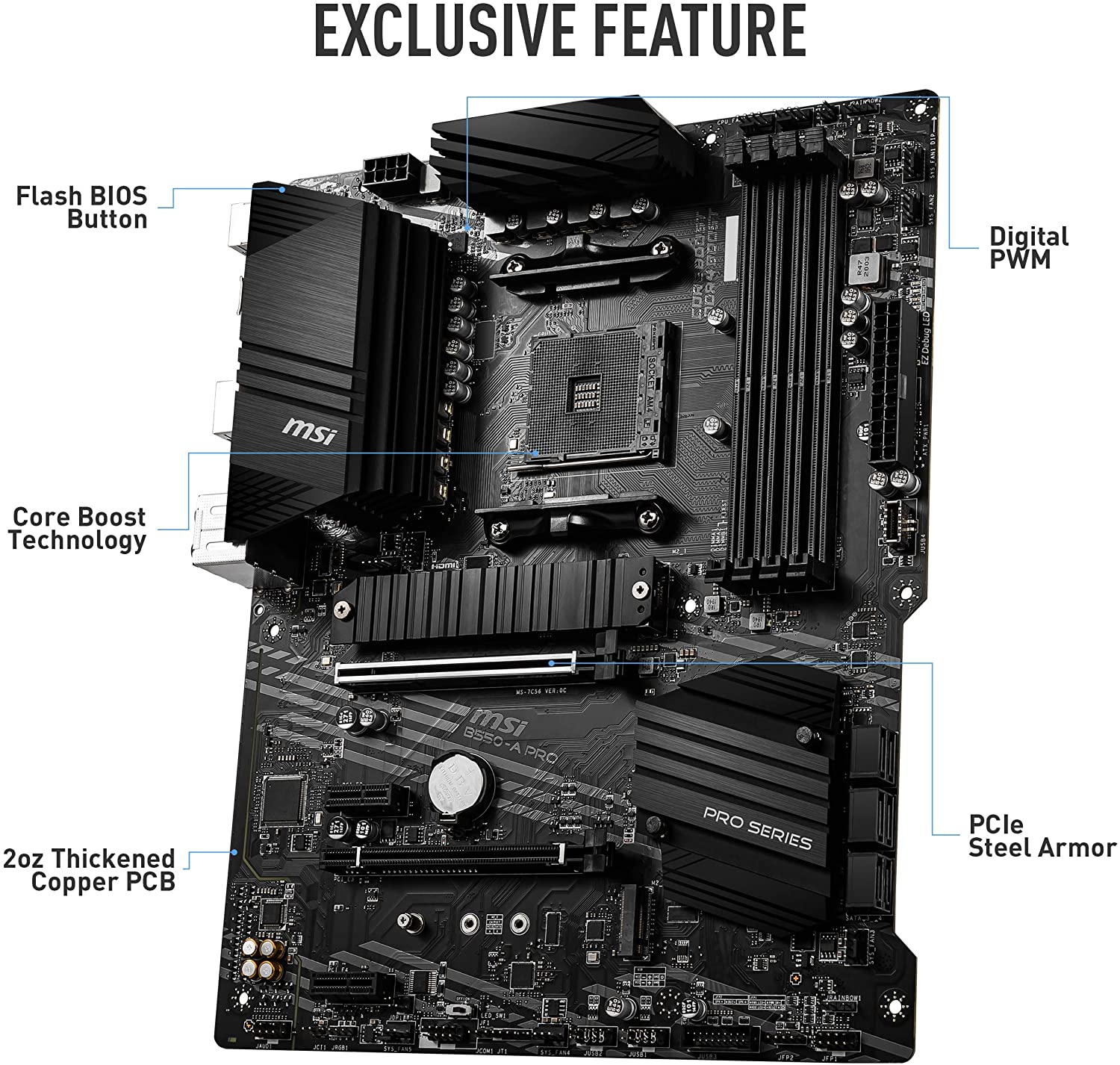 MSI B550-A PRO ProSeries Motherboard (AMD AM4, DDR4, PCIe 4.0, SATA 6Gb/s, M.2, USB 3.2 Gen 2, HDMI/DP, ATX) - Pro-Distributing
