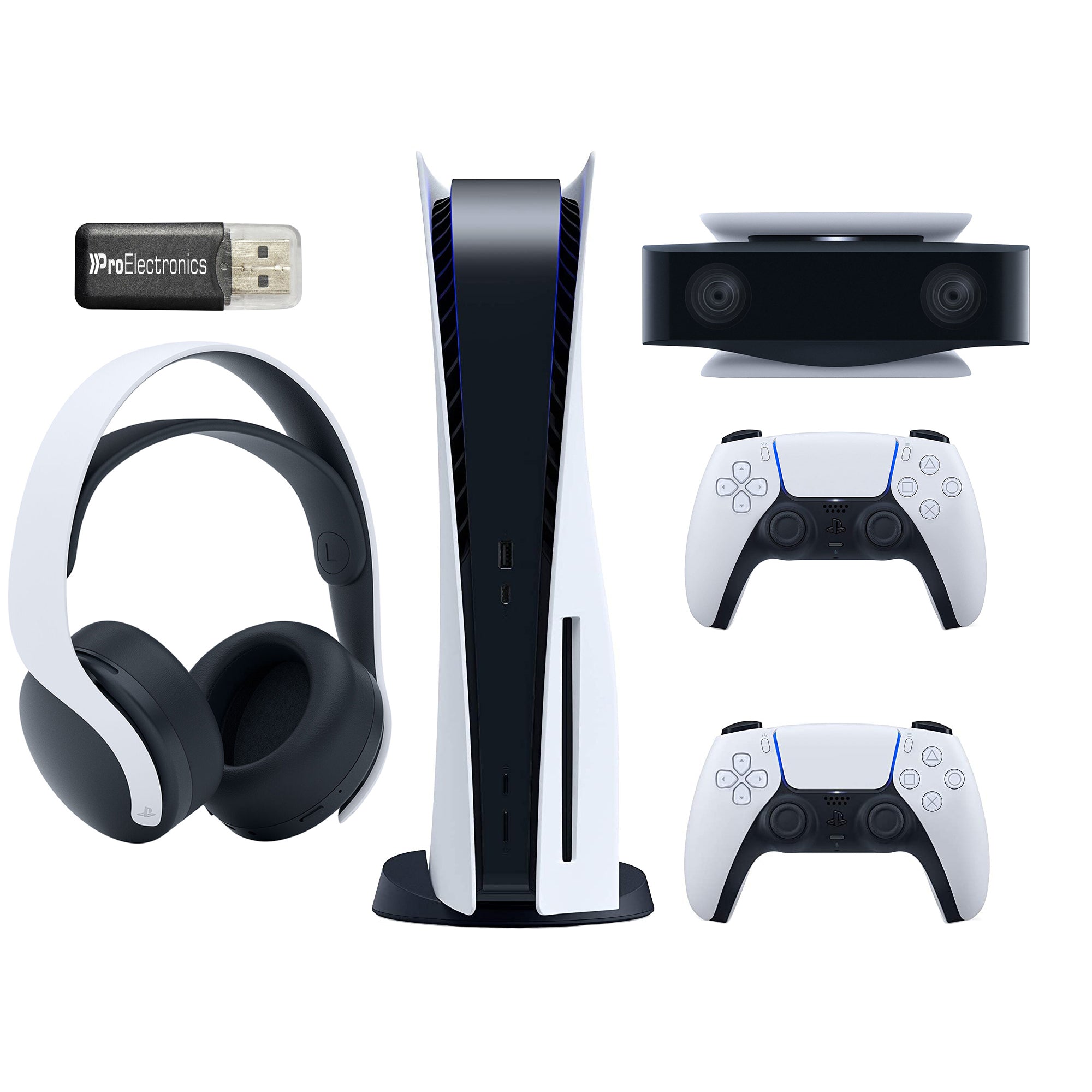 Sony Playstation 5 Disc Version with Extra DualSense Wireless Controller, Camera, PULSE 3D Headset and Micro SD Card USB Adapter Bundle - Pro-Distributing