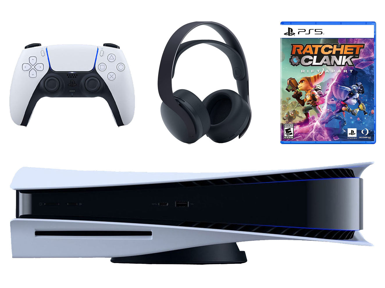Sony Playstation 5 Disc Version Console with Black PULSE 3D Wireless Gaming Headset and Ratchet & Clank: Rift Apart - Pro-Distributing