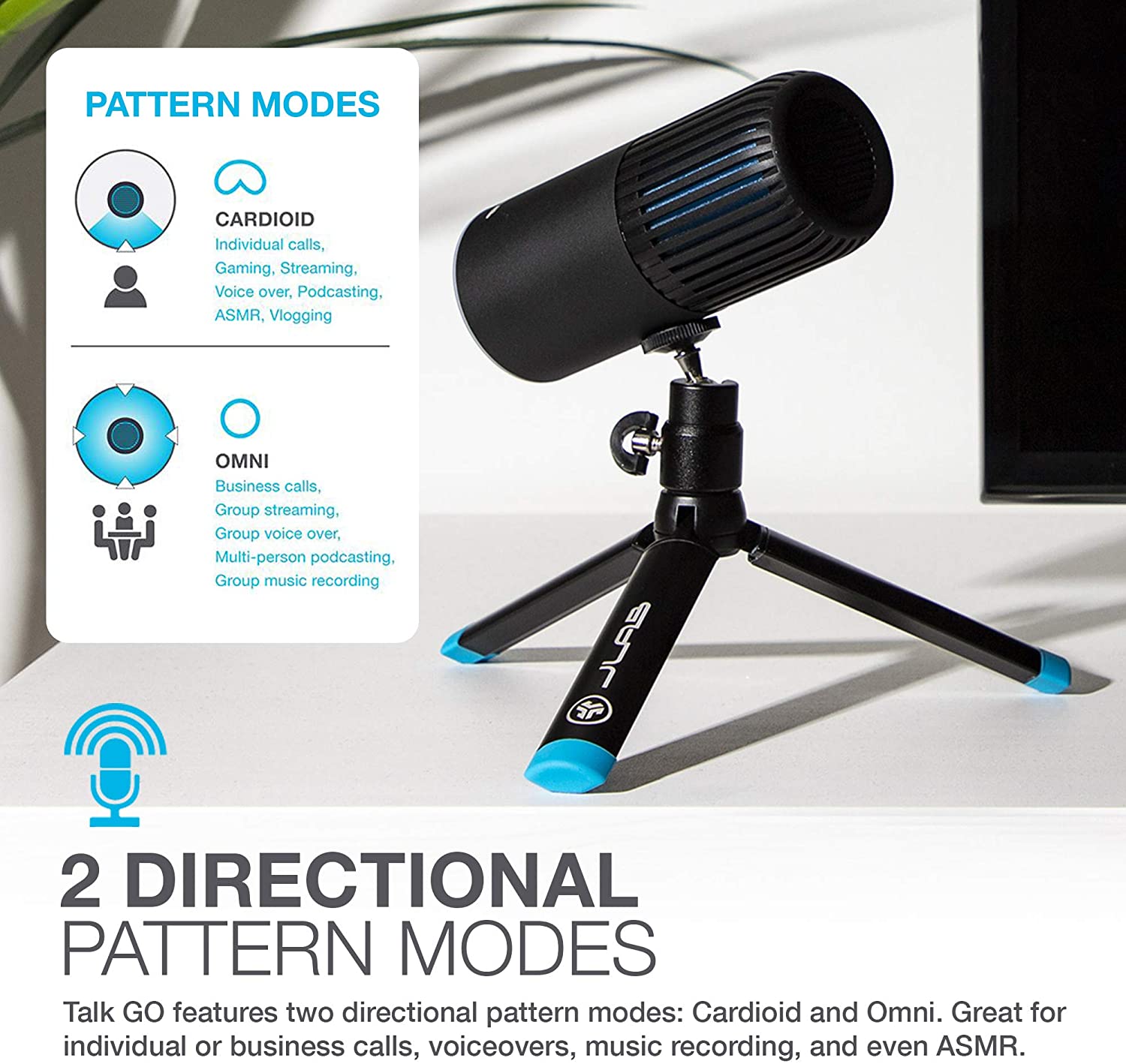 JLab Talk Go USB Microphone with Cardioid or Omnidirectional Modes - Pro-Distributing