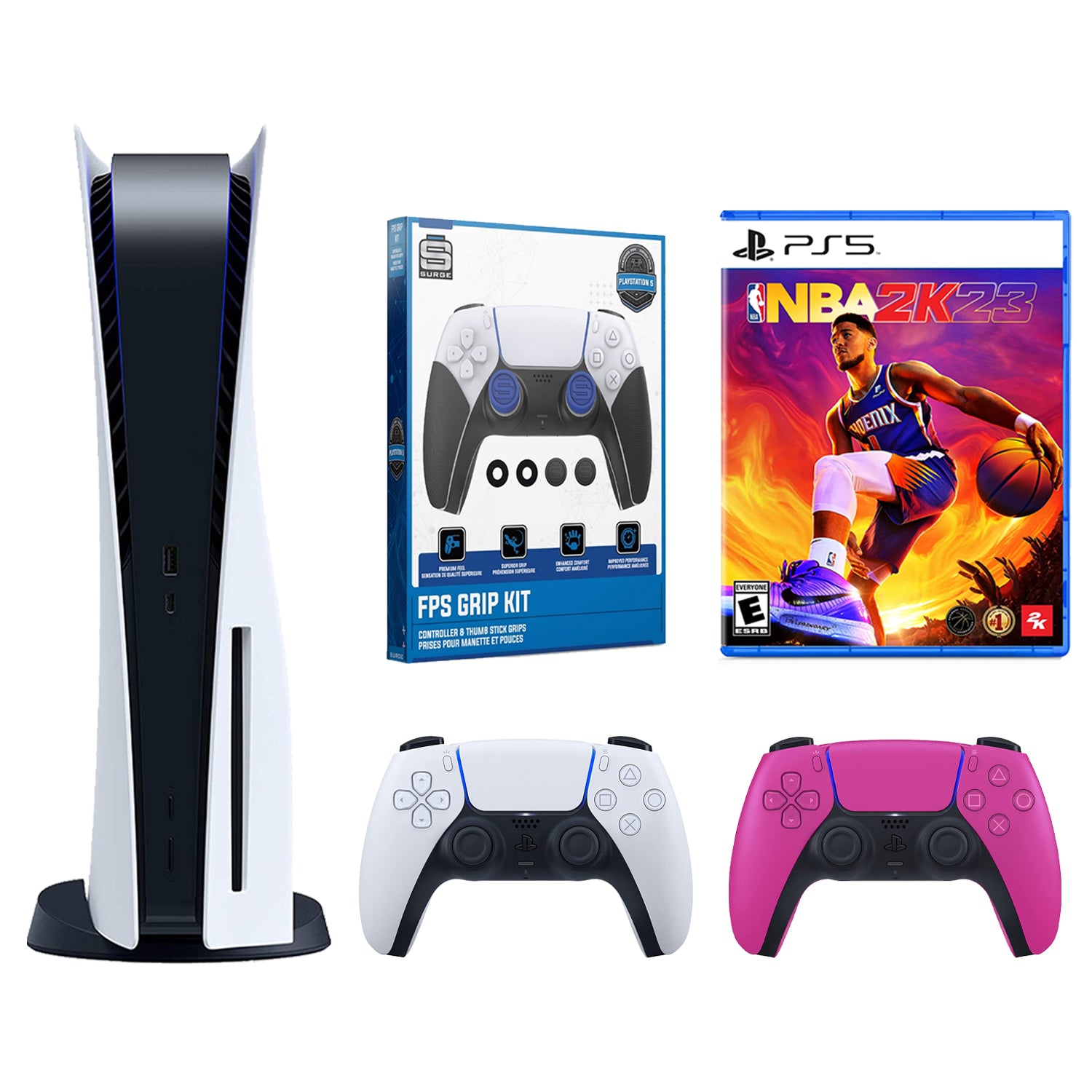 Sony Playstation 5 Disc with NBA 2K23, Extra Controller and FPS Grip Kit Bundle - Nova Pink - Pro-Distributing
