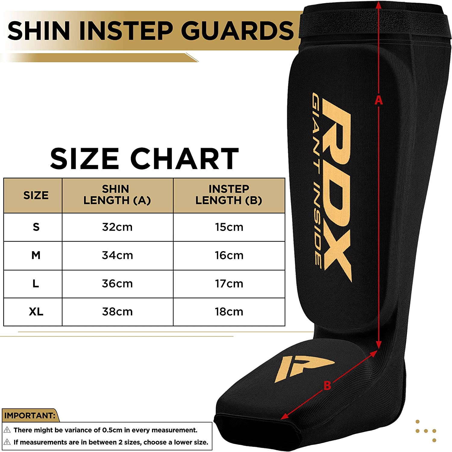 RDX SI Gel Padded Shin Guards Leg Instep Protection Pads for MMA, BJJ, Kickboxing, Muay Thai, Training - BLACK/GOLD - LARGE - Pro-Distributing