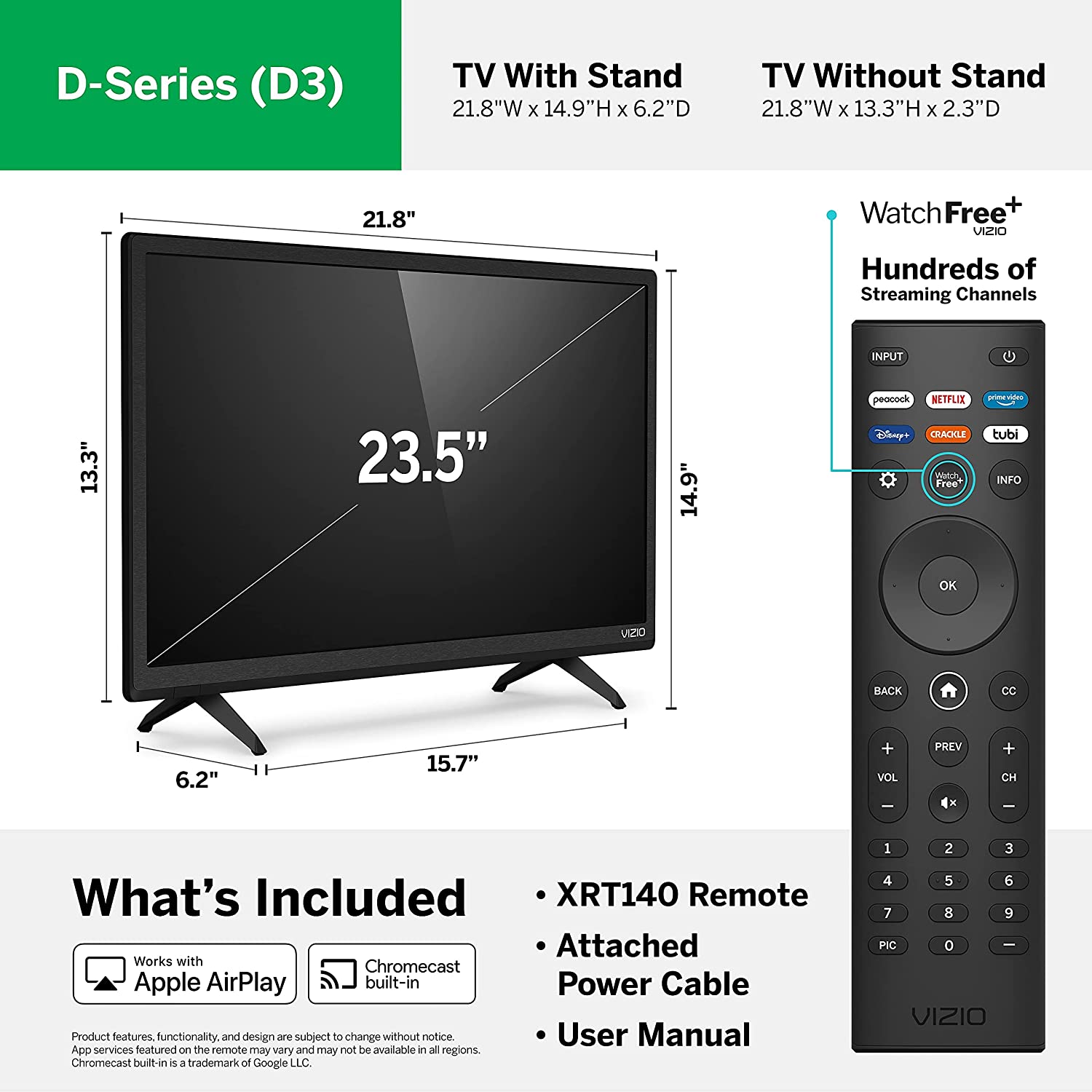 VIZIO 24-inch D-Series 720p Smart TV with Apple AirPlay and Chromecast - D24h-J09 - Pro-Distributing