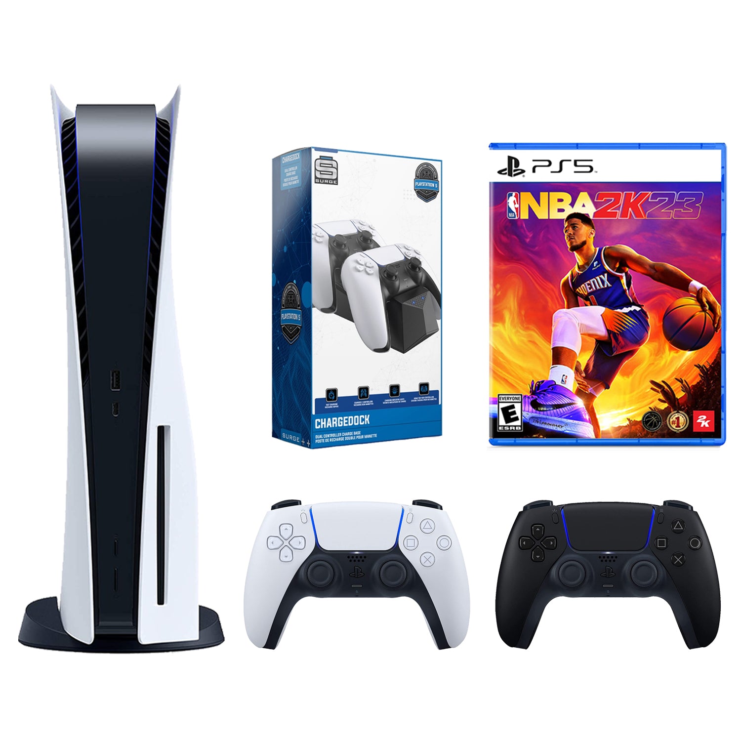 Sony Playstation 5 Disc with NBA 2K23, Extra Controller and Dual Charge Dock Bundle - Midnight Black - Pro-Distributing