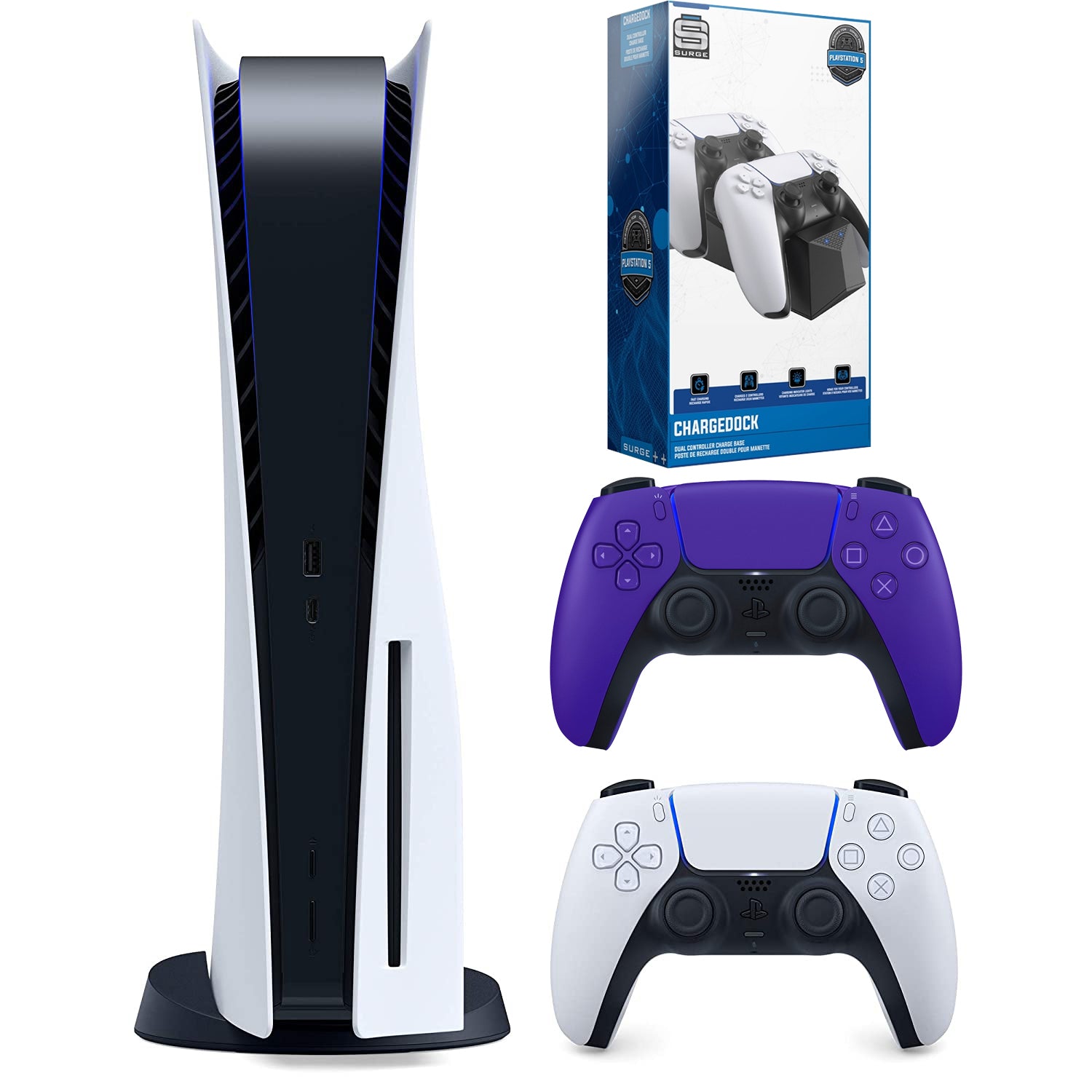 Sony Playstation 5 Disc Version (Sony PS5 Disc) with Extra Controller and Dual Charging Station - Galactic Purple Bundle - Pro-Distributing