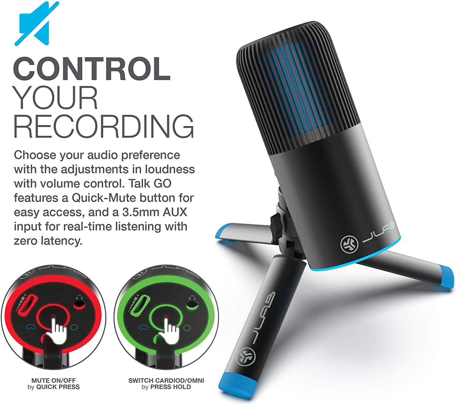 JLab Talk Go USB Microphone with Cardioid or Omnidirectional Modes - Pro-Distributing