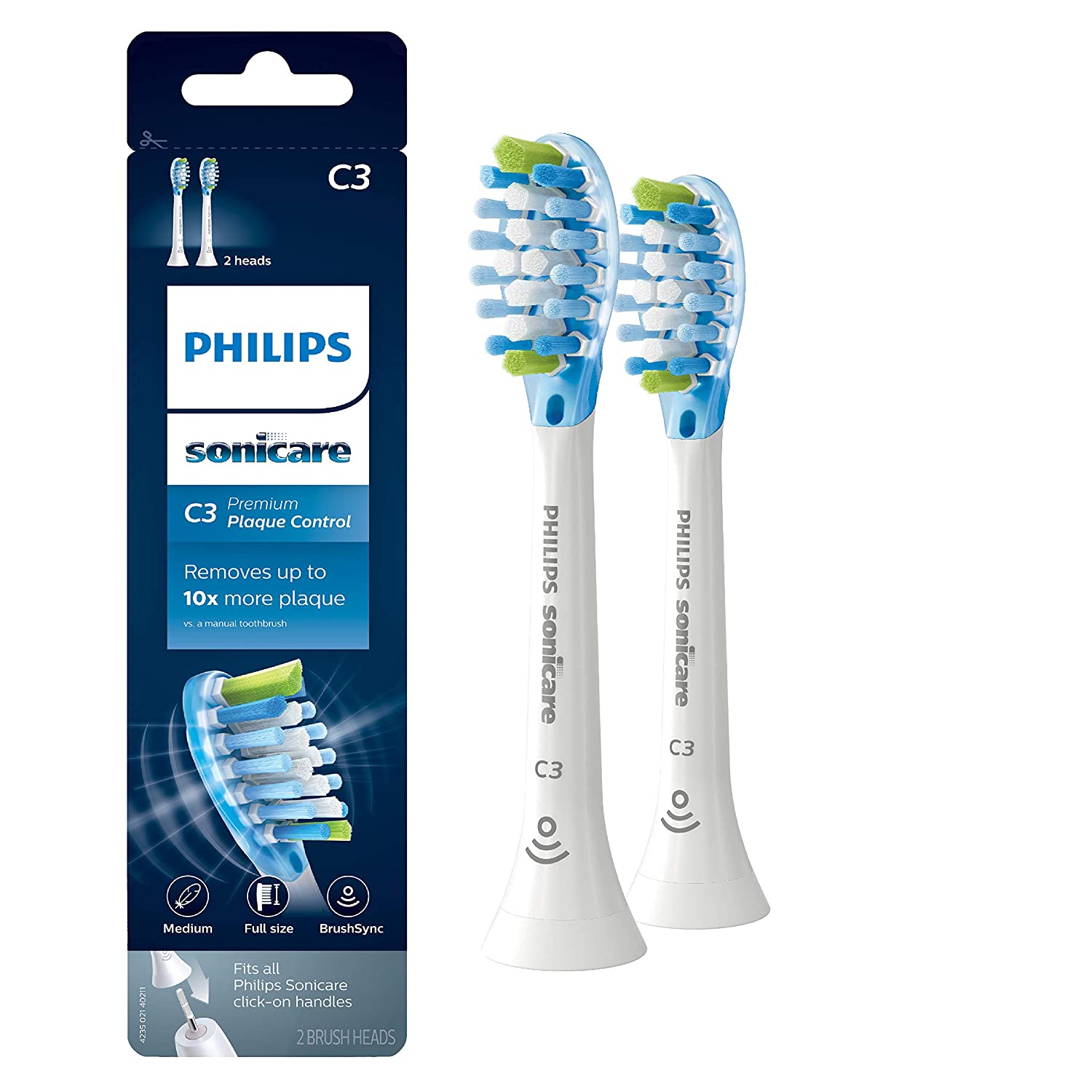 Philips Sonicare C3 Premium Plaque Control Toothbrush Head, HX9042/65, White, 2 Pack - Pro-Distributing
