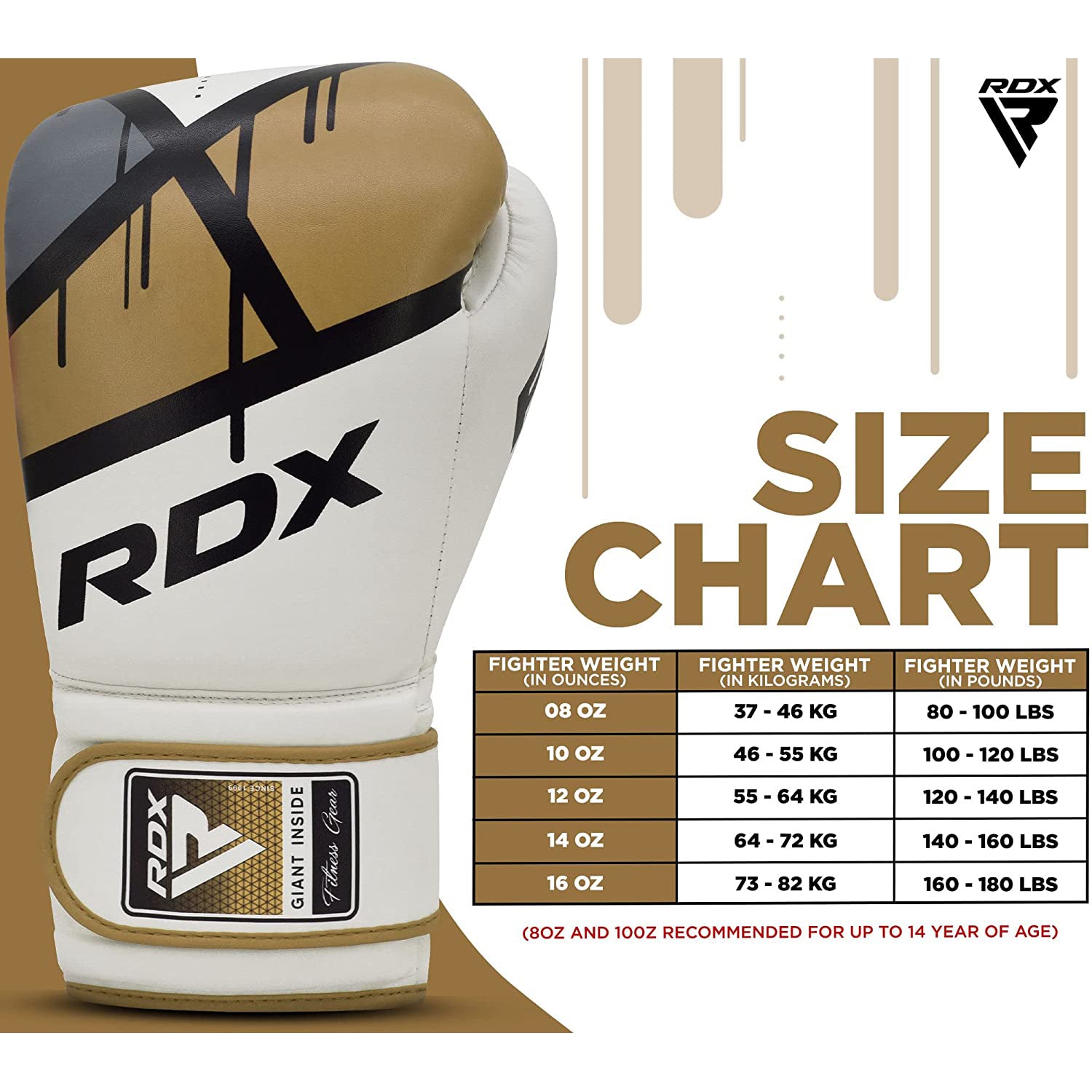 RDX F7 EGO MMA, BJJ, Muay Thai, Kickboxing, Training Boxing Gloves - GOLDEN - 14OZ - Pro-Distributing