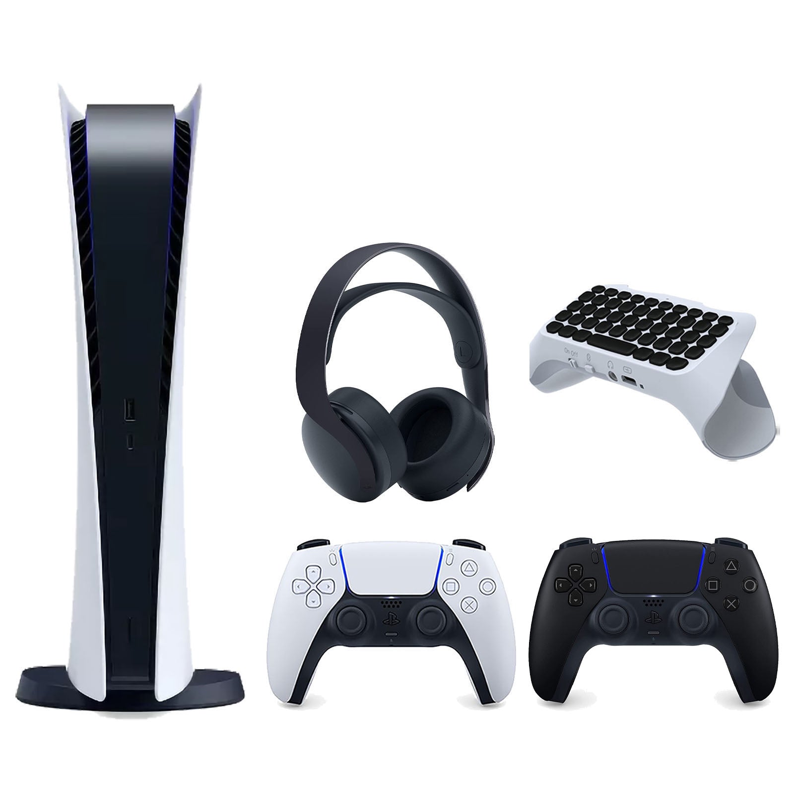 Sony Playstation 5 Digital Edition Console with Extra Black Controller, Black PULSE 3D Headset and Surge QuickType 2.0 Wireless PS5 Controller Keypad Bundle - Pro-Distributing