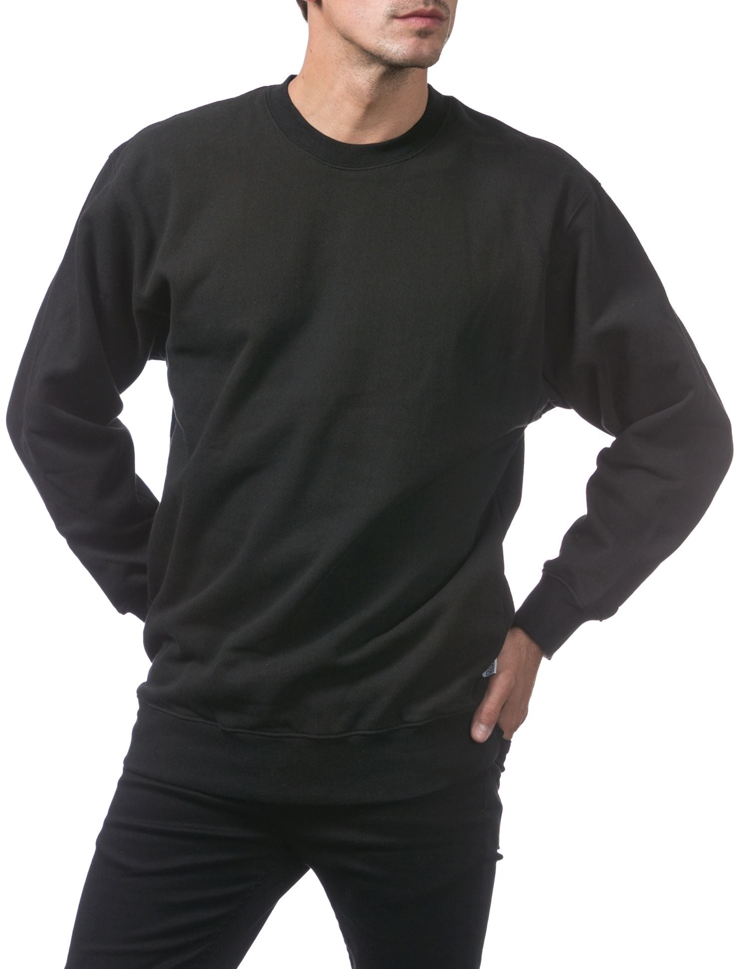 Pro Club Men's Heavyweight Crew Neck Fleece Pullover Sweater - Black - Medium - Pro-Distributing