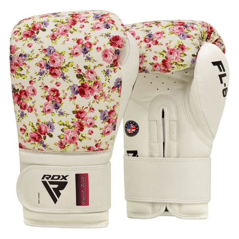 RDX FL6 Boxing Gloves for MMA, BJJ, Muay Thai, Training - White Floral - 8 oz - Pro-Distributing