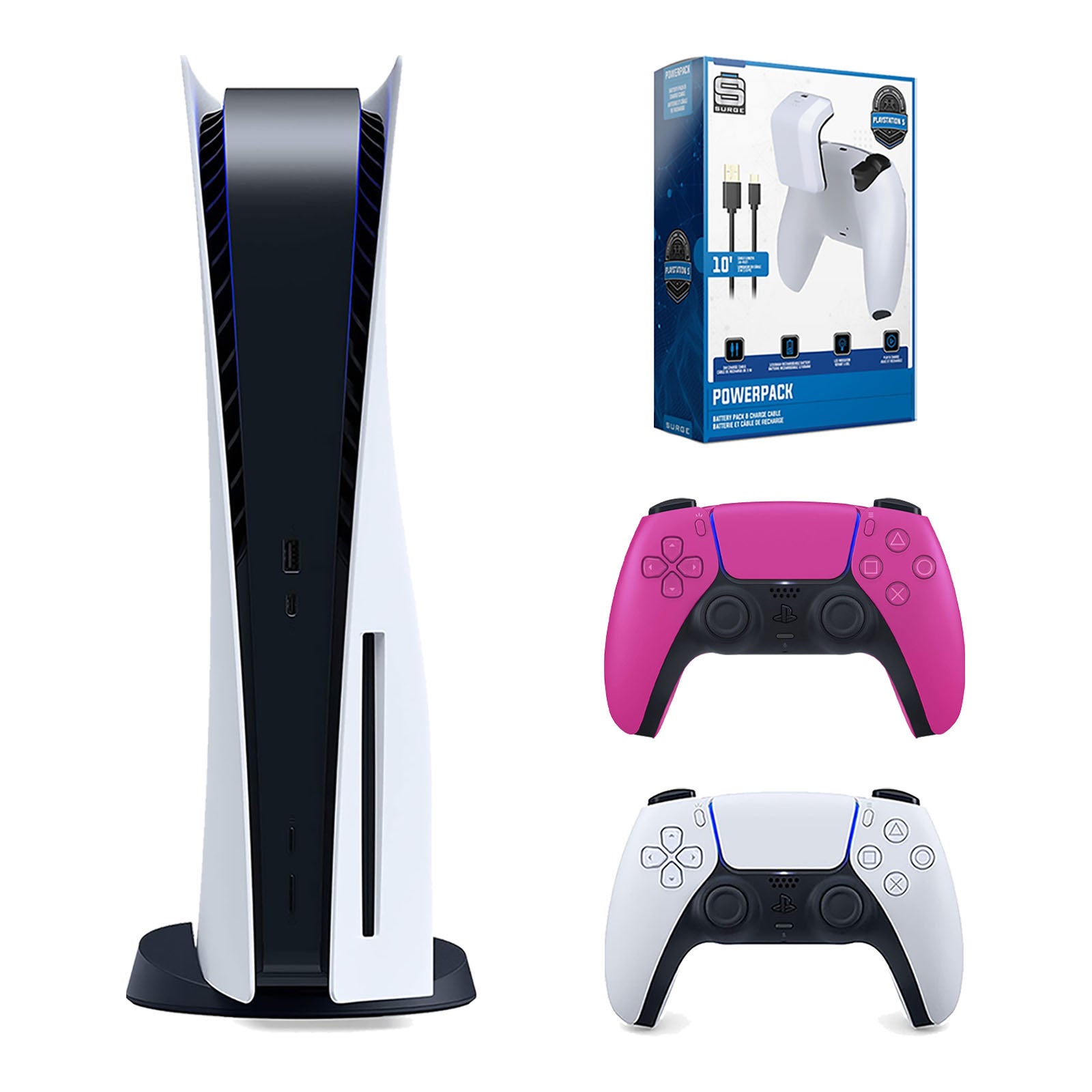 Sony Playstation 5 Disc Version Console with Extra Pink Controller and Surge PowerPack Battery Pack & Charge Cable Bundle - Pro-Distributing