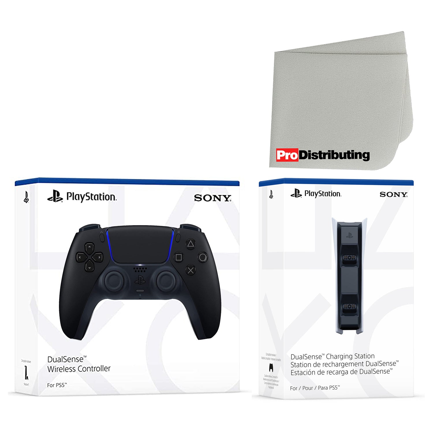 Sony PlayStation 5 Black DualSense Wireless Controller and Charging Station with Microfiber Cleaning Cloth - Pro-Distributing