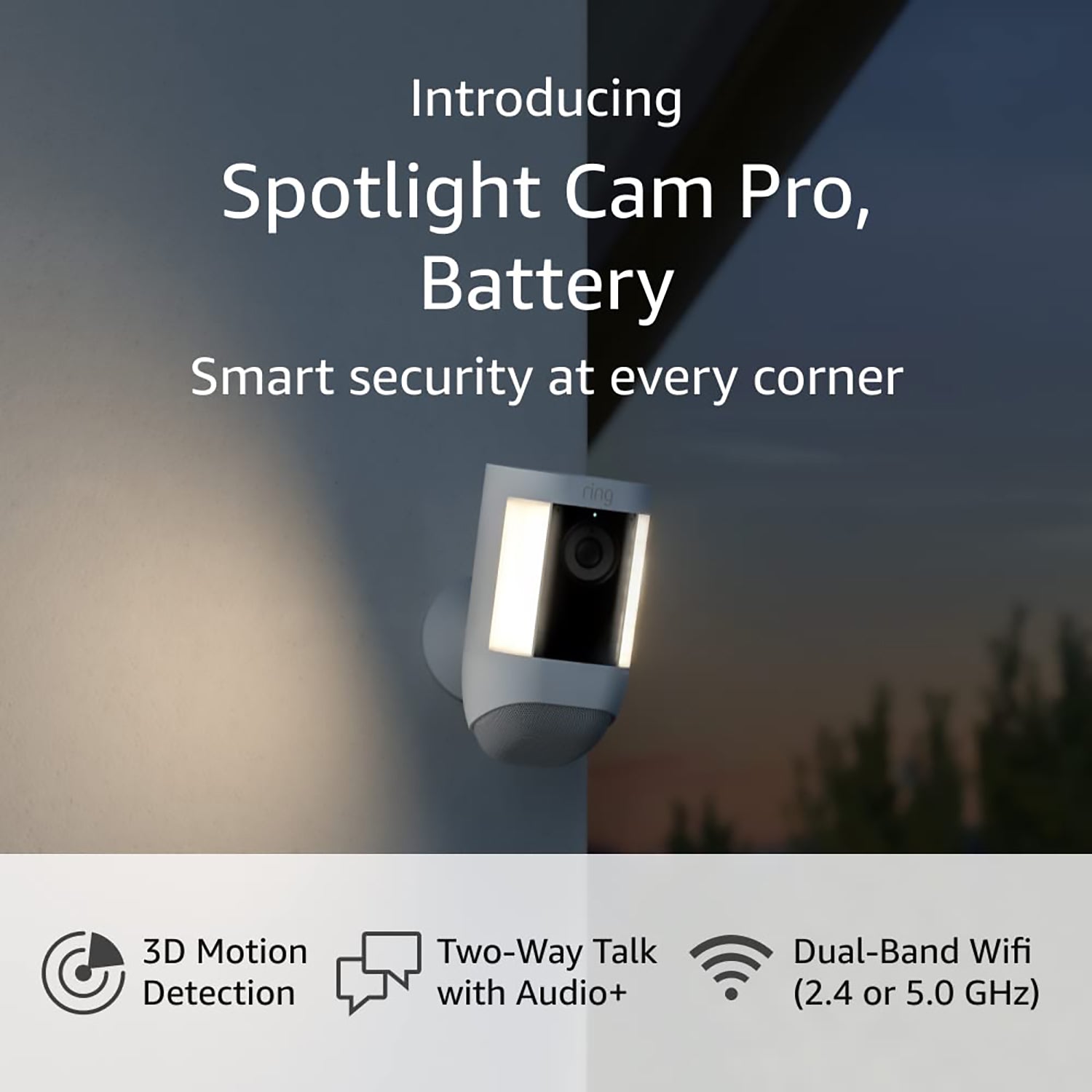 Ring Spotlight Cam Pro Outdoor Wireless 1080p Battery Surveillance Camera - White - Pro-Distributing