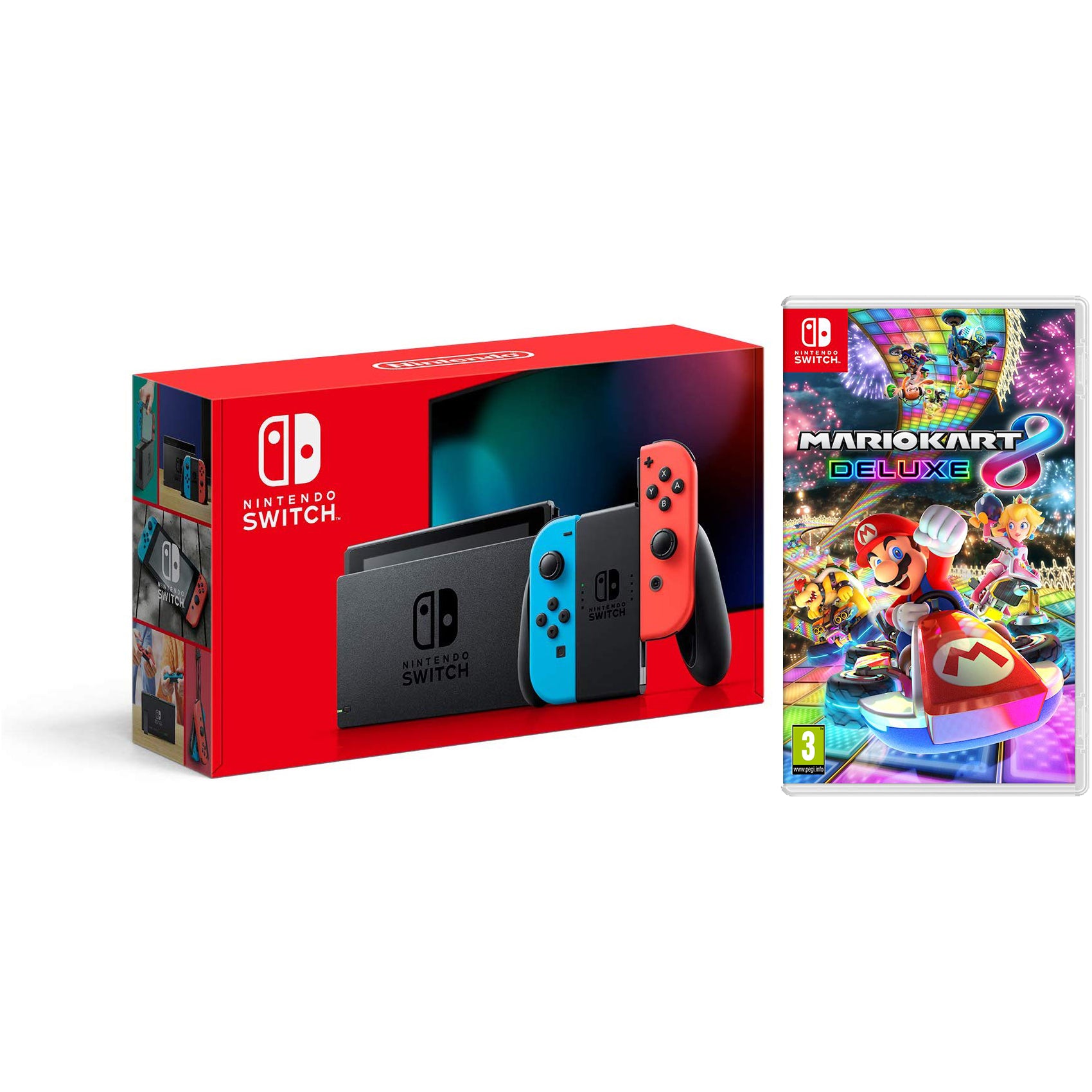 Nintendo Switch 32GB Console - Neon Joy-Con - New Version with Mario Kart 8 Deluxe Bundle - Pro-Distributing