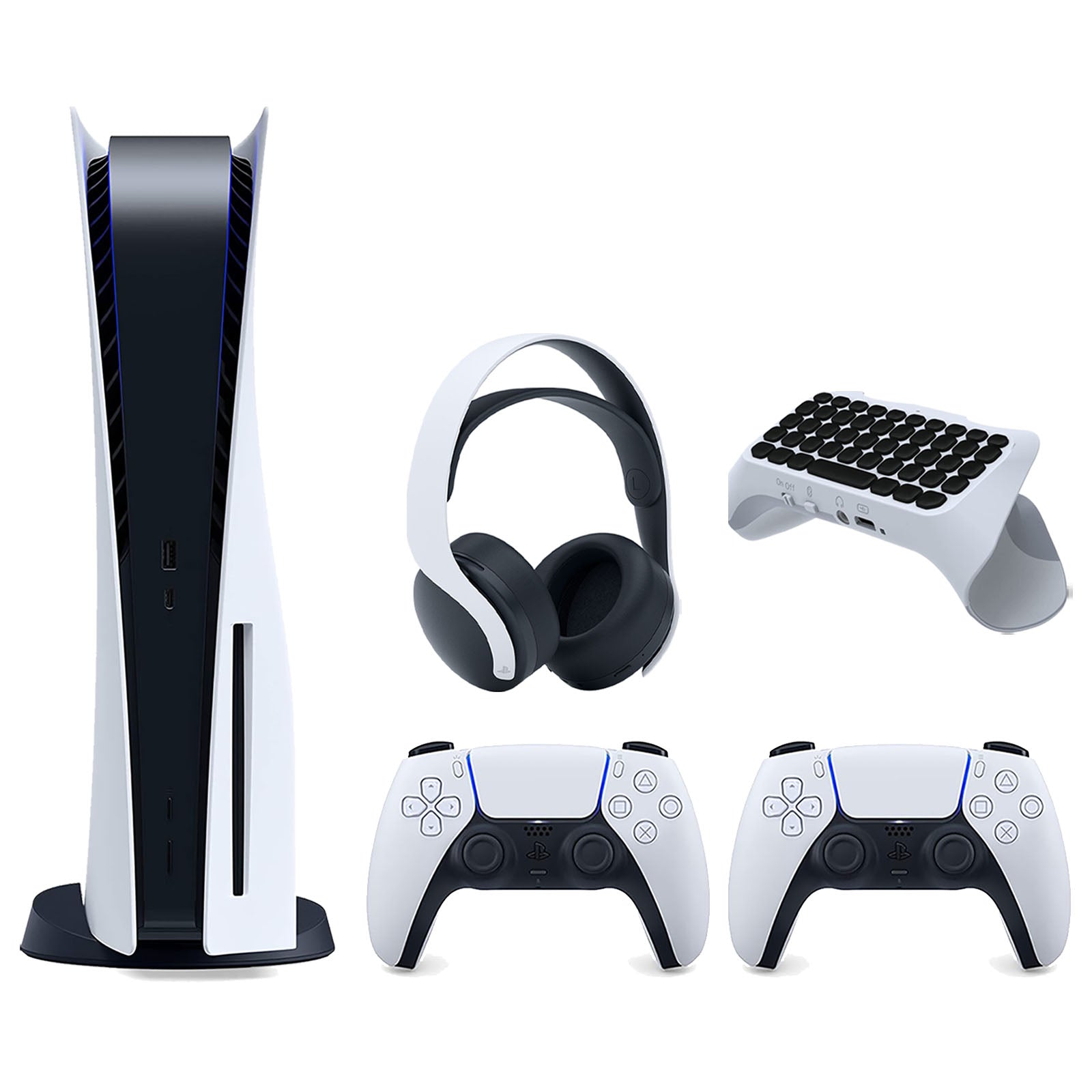 Sony Playstation 5 Disc Version Console with Extra White Controller, White PULSE 3D Headset and Surge QuickType 2.0 Wireless PS5 Controller Keypad Bundle - Pro-Distributing